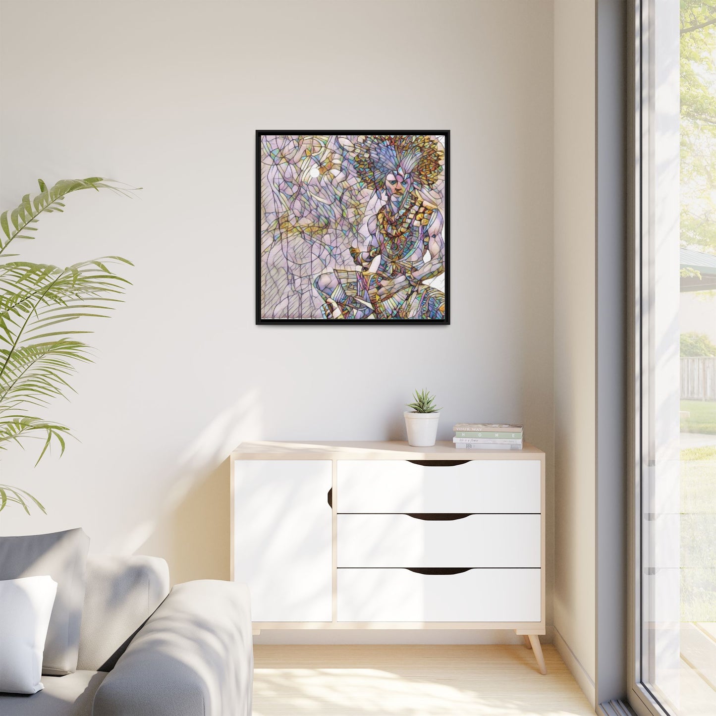 Framed Matte Canvas Art — Colorful Tribal Warrior Illustration