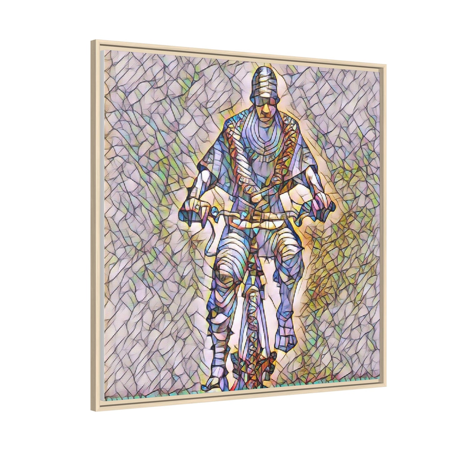 Framed Matte Canvas Art - Stylized Cyclist Illustration