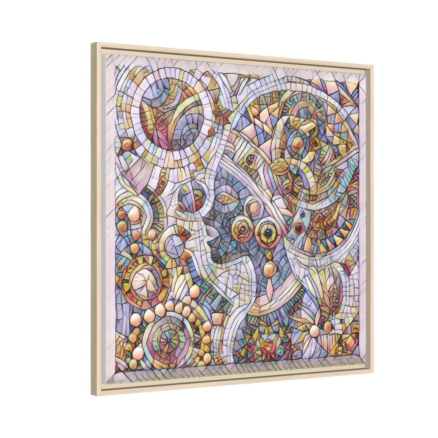 Abstract Mosaic Framed Canvas Art — Multicolor Geometric Wall Decor