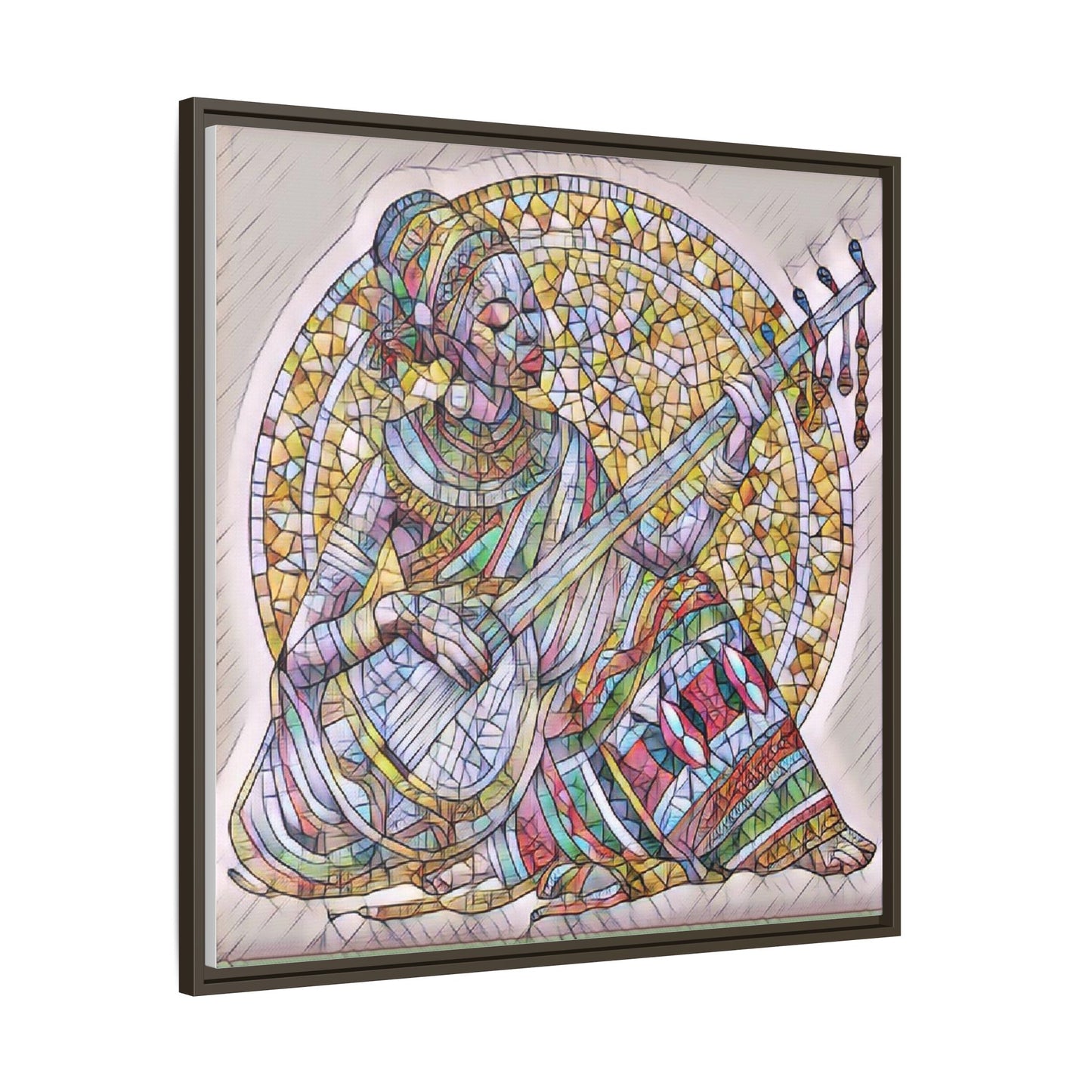 Framed Canvas Art - Colorful Mosaic Musician Wall Decor