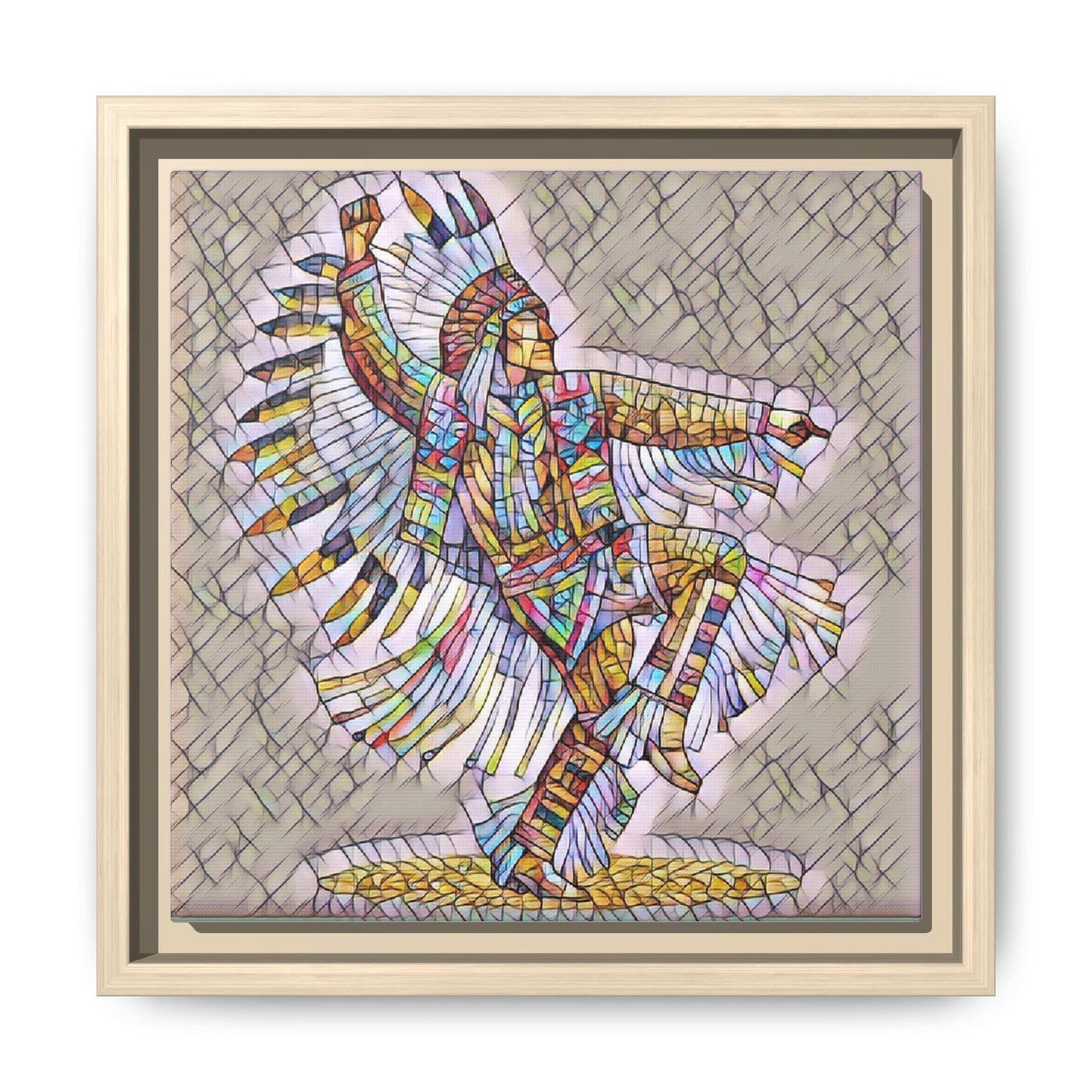Colorful Native Dancer Framed Canvas Art — Stained Glass Style Wall Decor