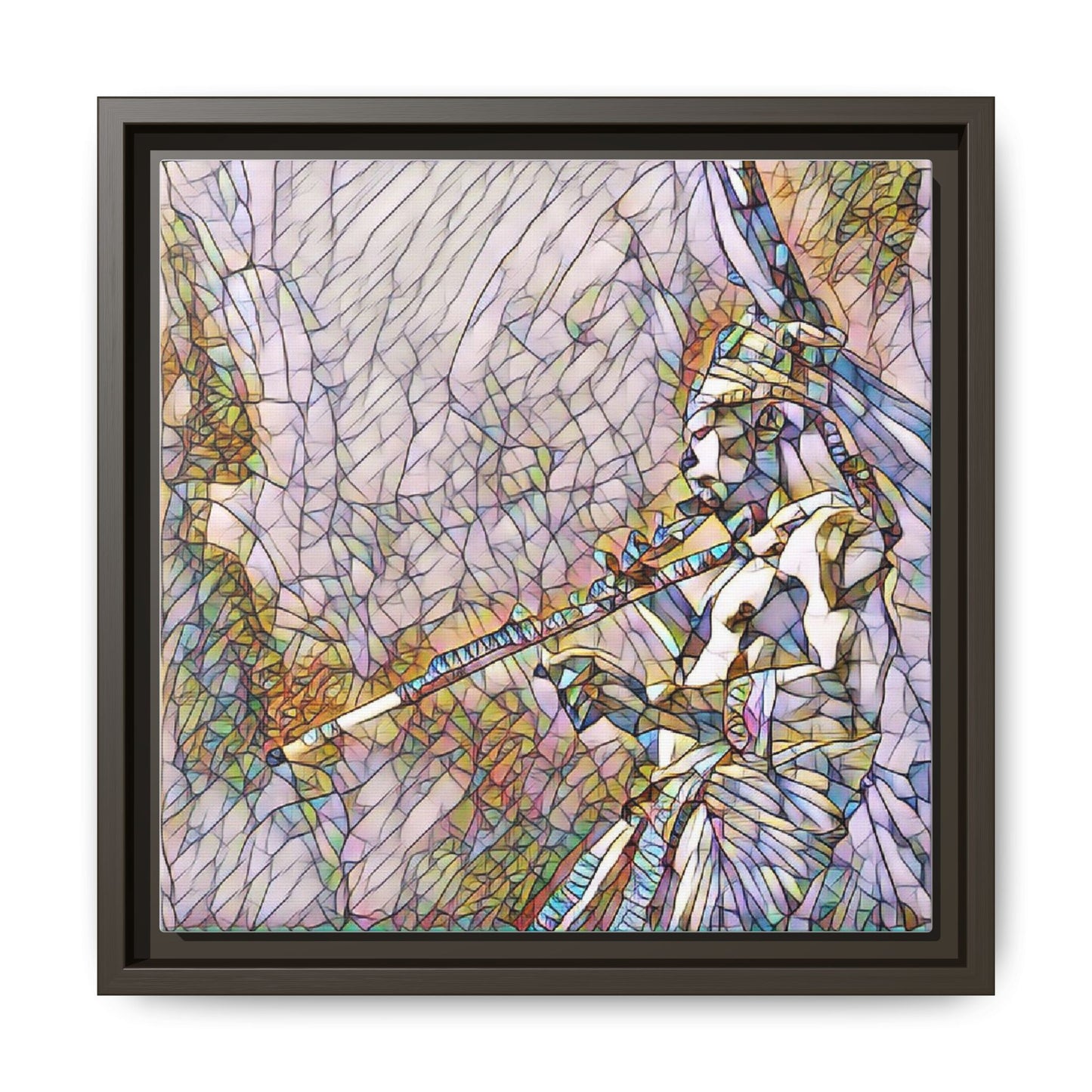 Abstract Tribal Flutist Matte Canvas Framed Wall Art