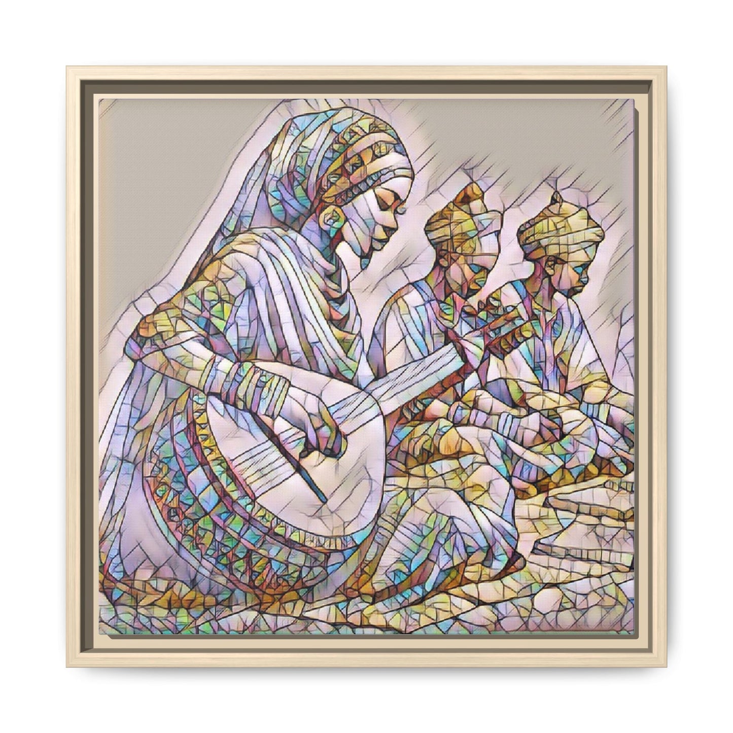 Framed Matte Canvas: Colorful Moroccan Musicians Wall Art