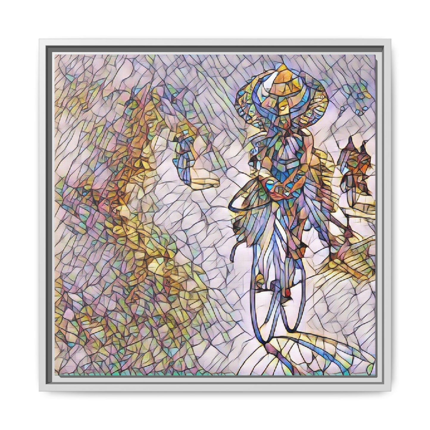 Abstract Cyclist Stained-Glass Art Print — Framed Matte Canvas
