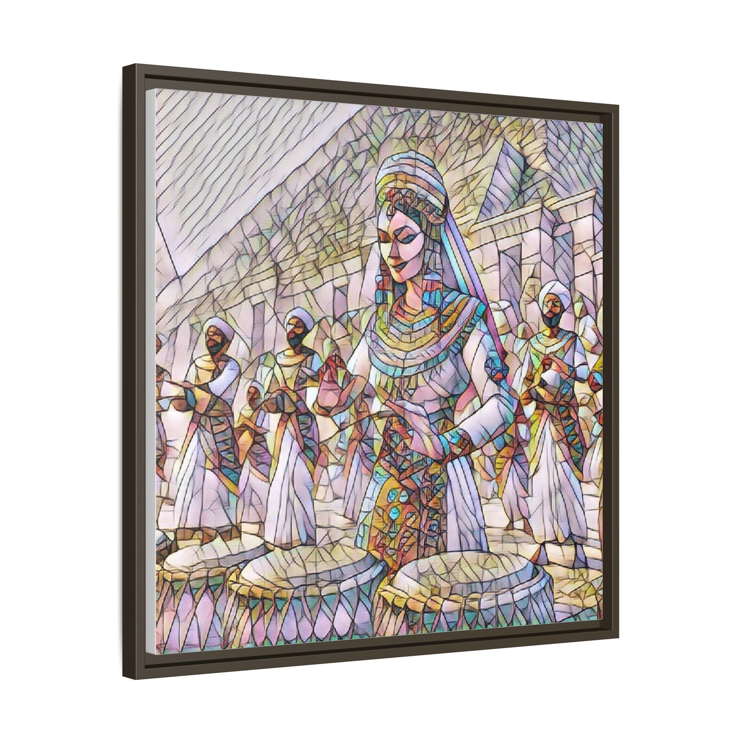 Egyptian Drummers Framed Canvas Art — Colorful Egyptian Dancer Wall Decor