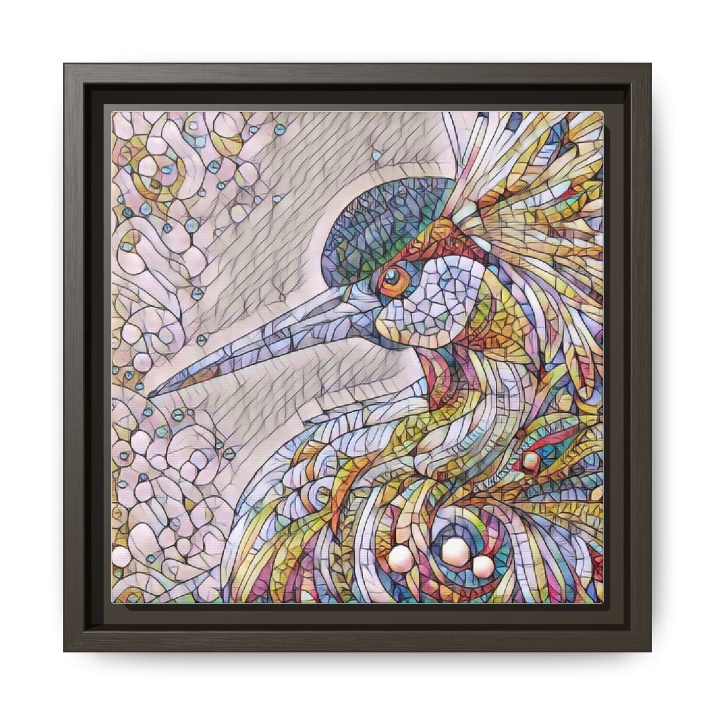Colorful Stained-Glass Heron Matte Canvas Framed Wall Art