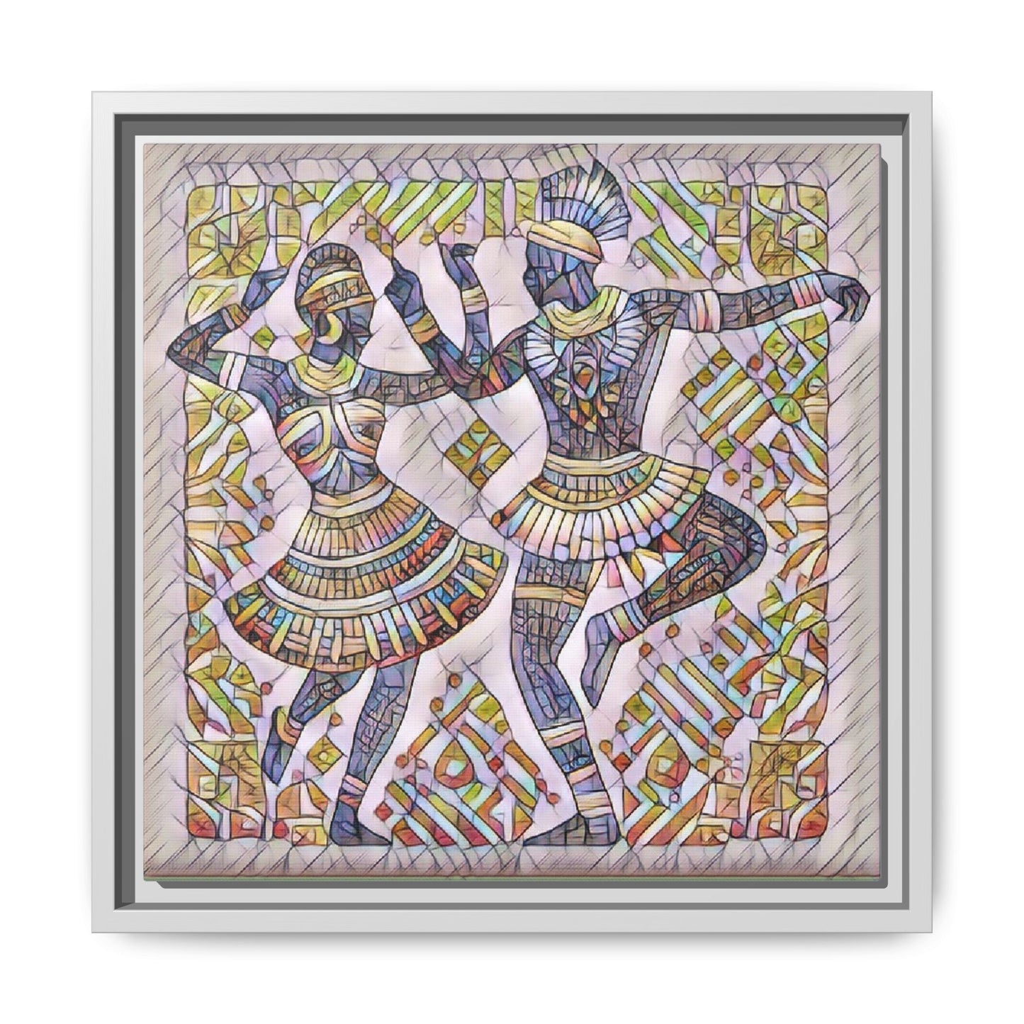Framed Matte Canvas Print — Colorful Tribal Dancers Wall Art