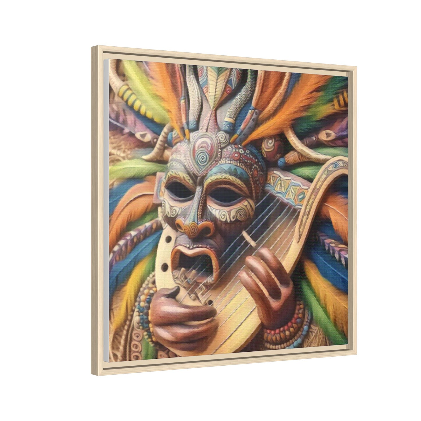Colorful Tribal Mask Canvas — Framed Matte Wall Art