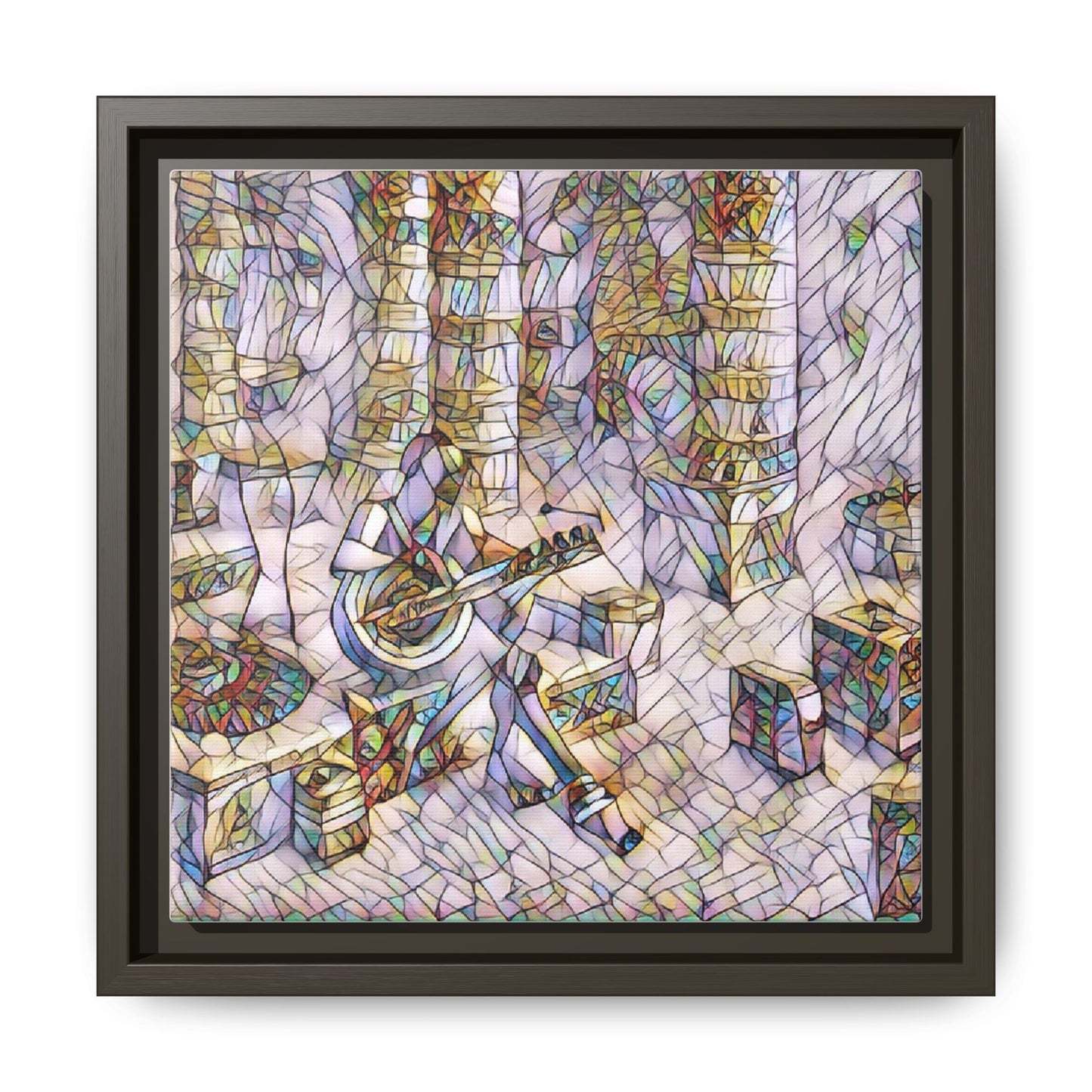Framed Matte Canvas Art - Abstract Guitarist in Colorful Mosaic
