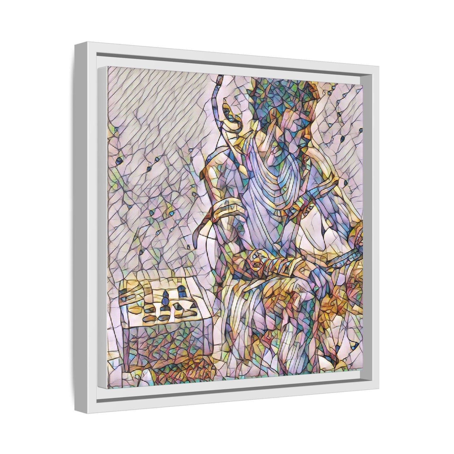 Framed Matte Canvas Art — Abstract Stained-Glass Chess Player