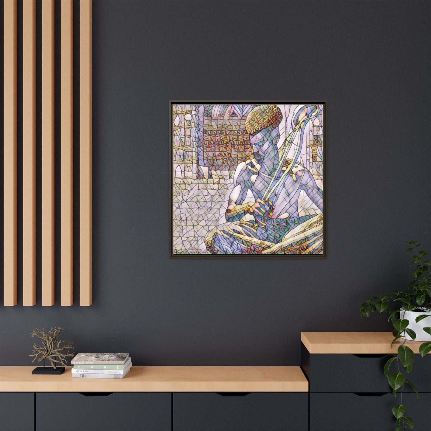 Framed Matte Canvas Art – Stained-Glass Style Musician Print