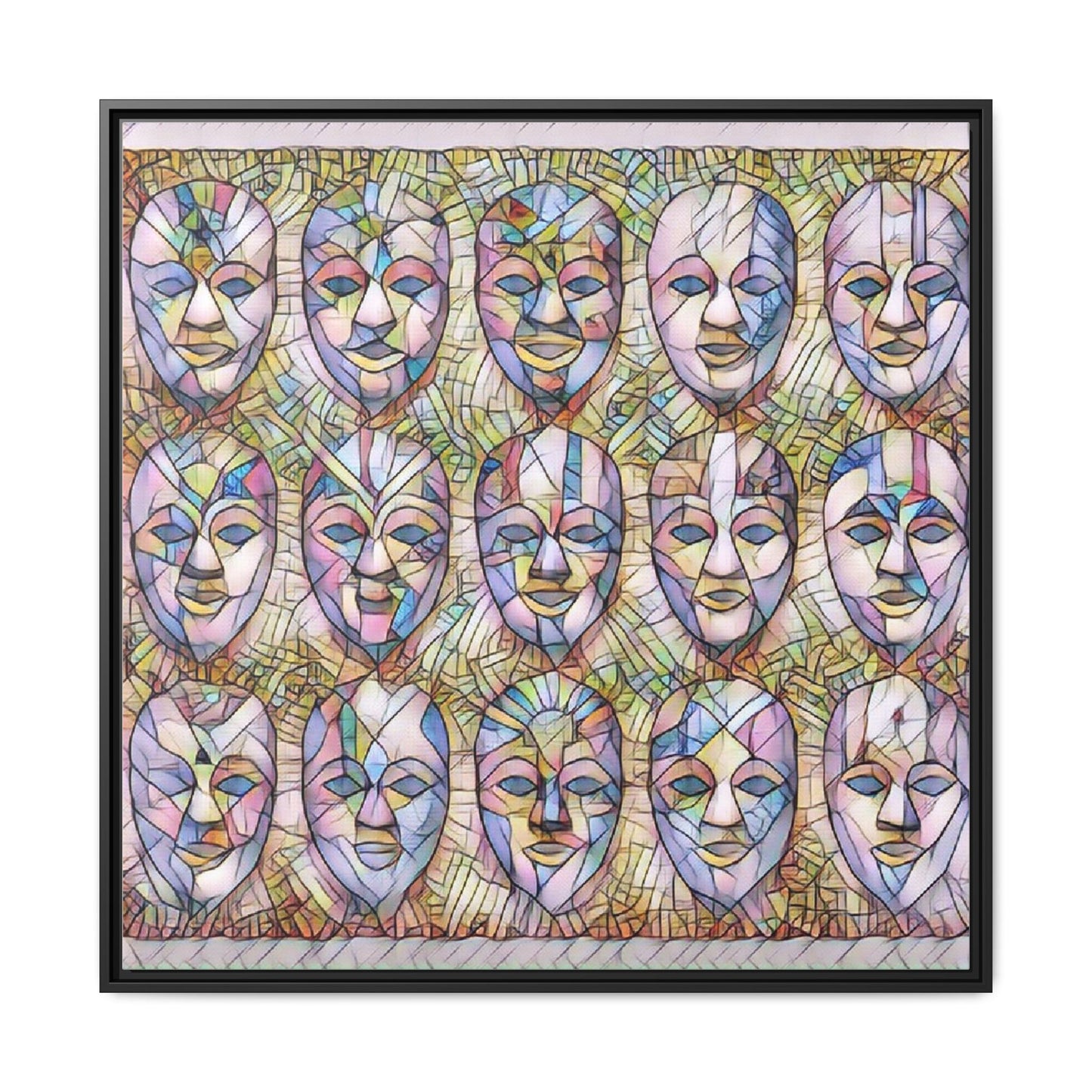 Abstract Mask Art Matte Canvas Print — Framed Multicolor Wall Art