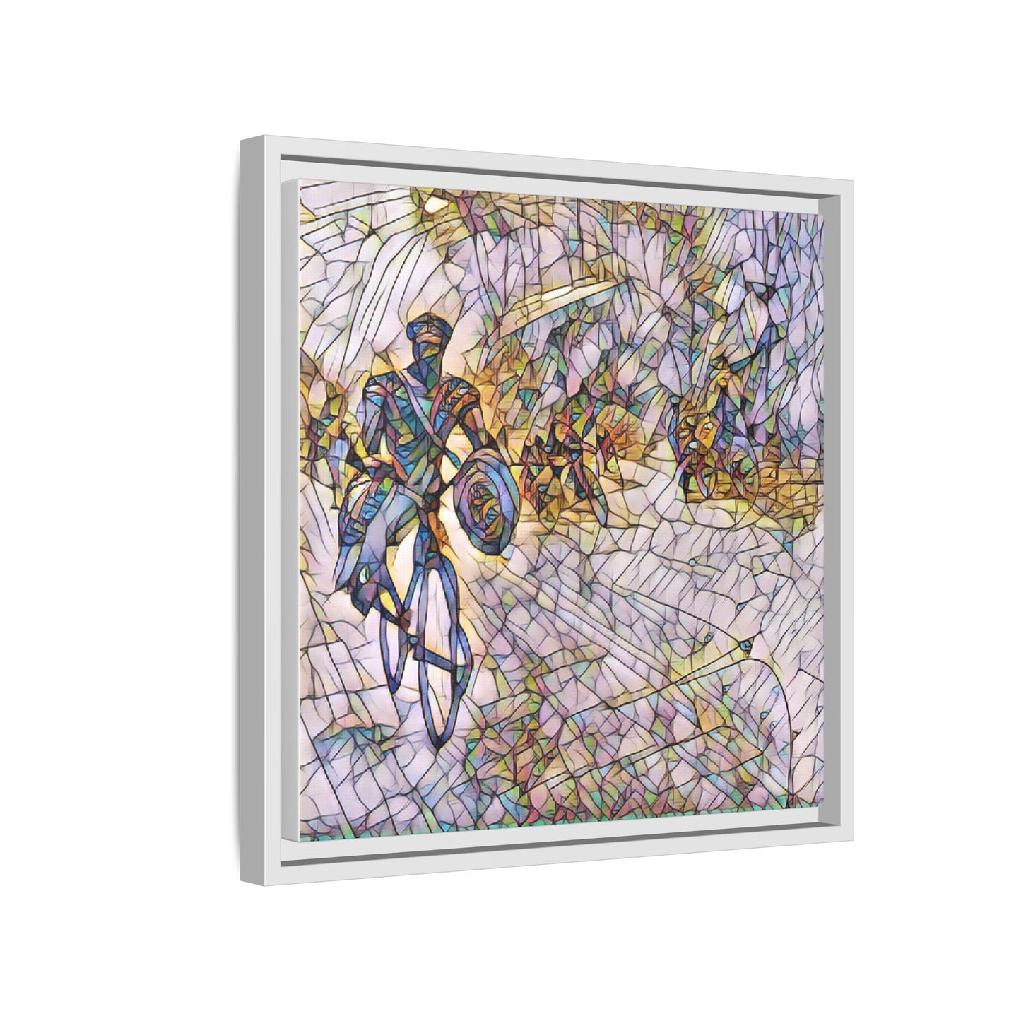 Cyclist Mosaic Matte Canvas Framed Wall Art — Colorful Biking Scene