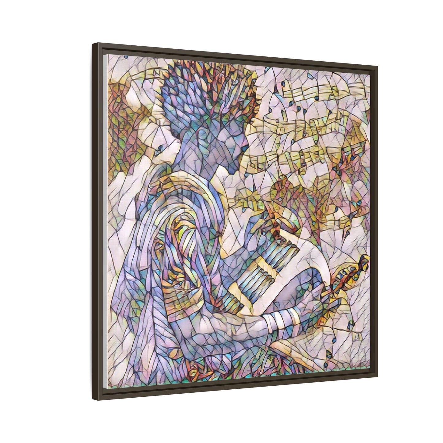 Abstract Jazz Musician Framed Canvas Art — Colorful Stained-Glass Style Wall Decor