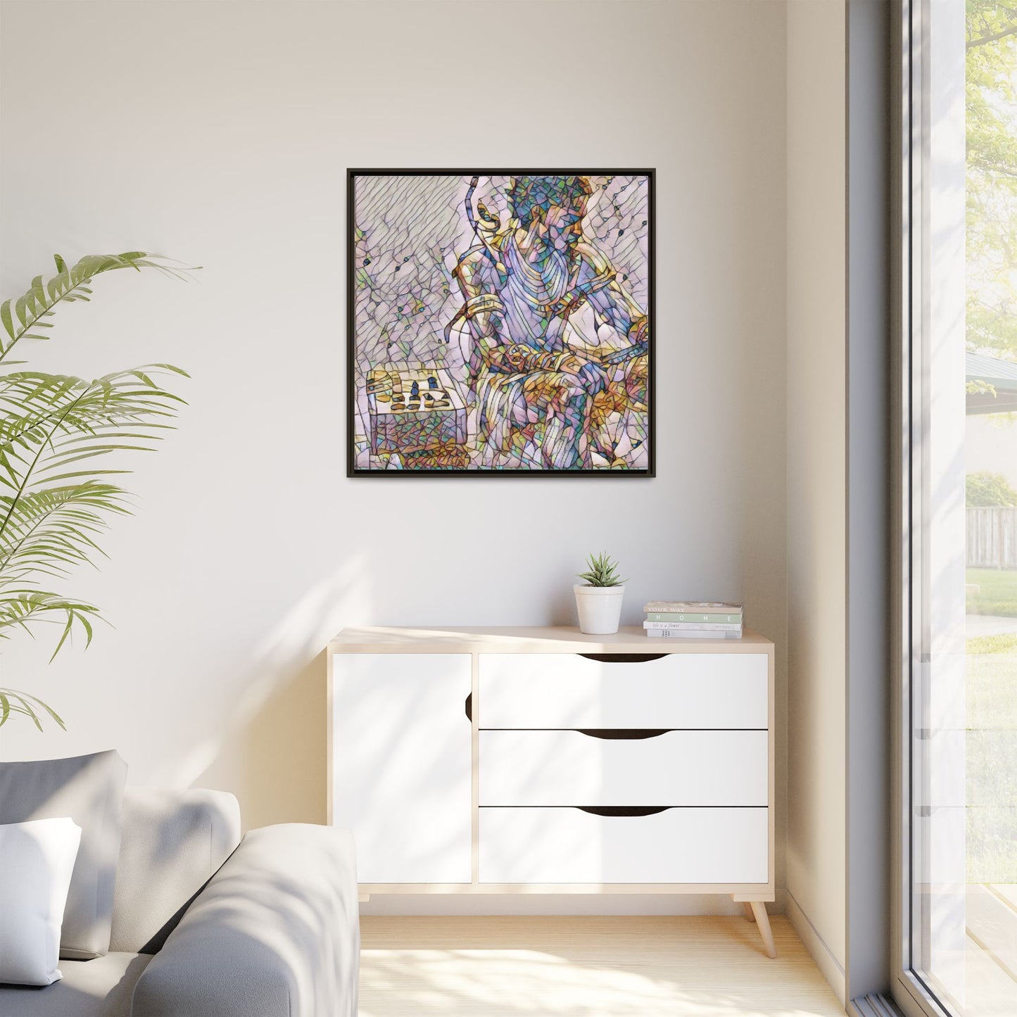 Framed Matte Canvas Art — Abstract Stained-Glass Chess Player