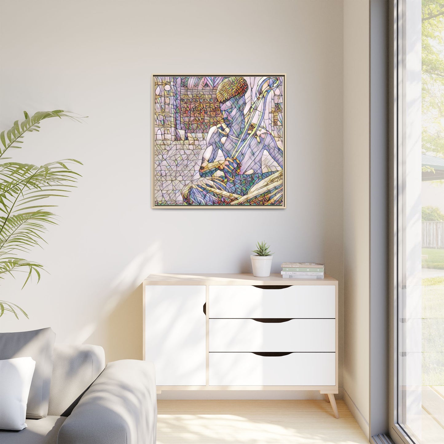 Framed Matte Canvas Art – Stained-Glass Style Musician Print