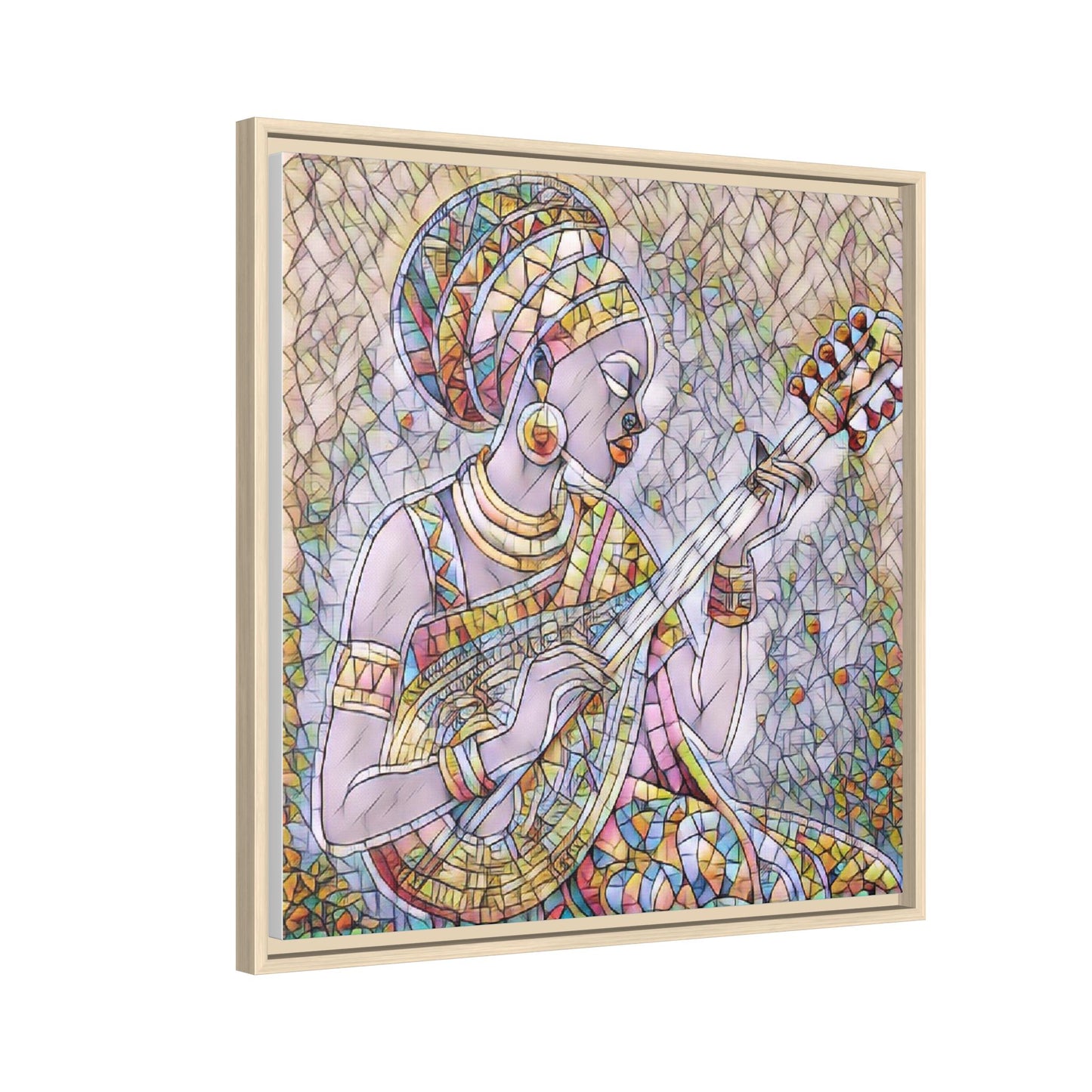 Framed Canvas Art — Colorful African Woman Playing Lute (Matte Multi‑Color)