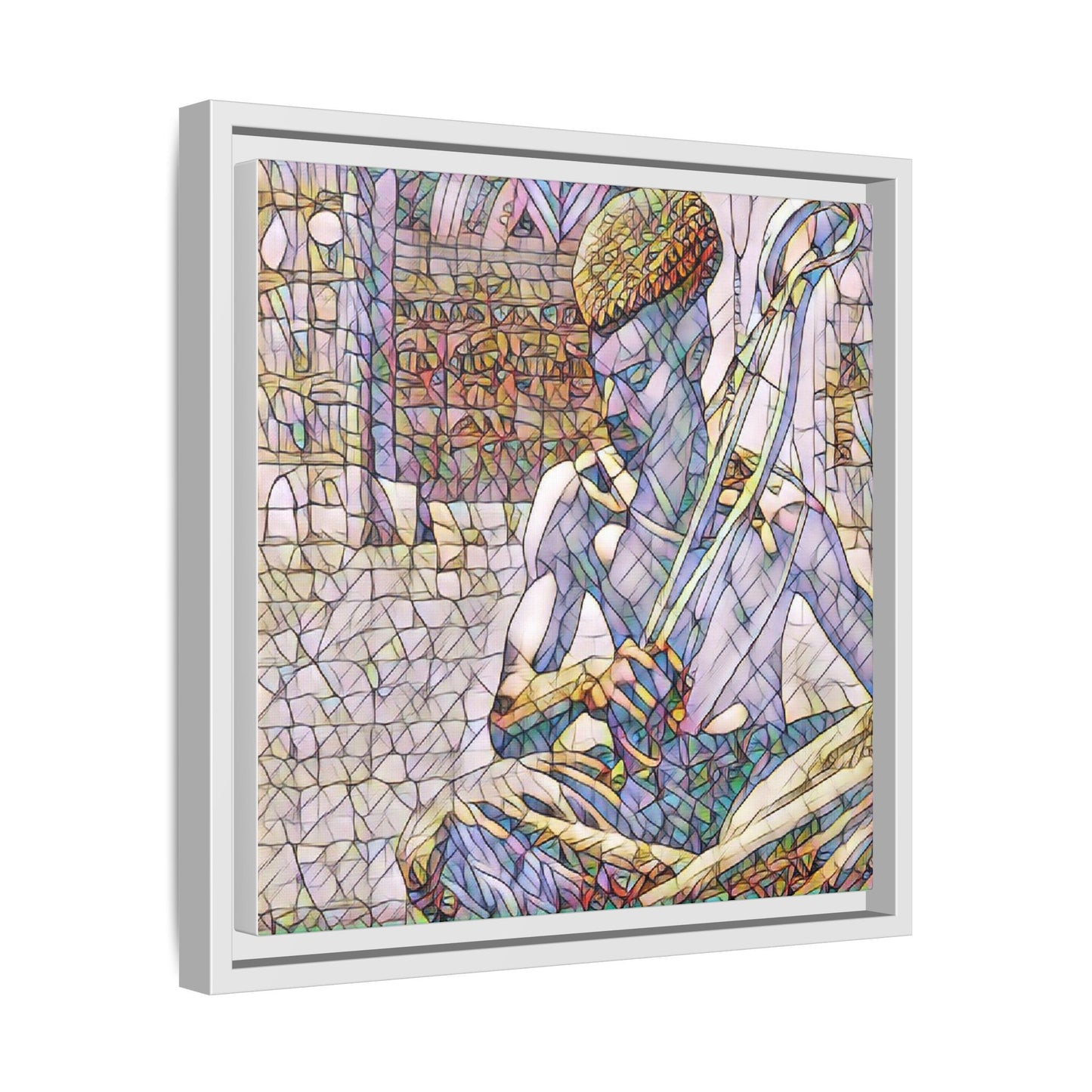 Framed Matte Canvas Art – Stained-Glass Style Musician Print