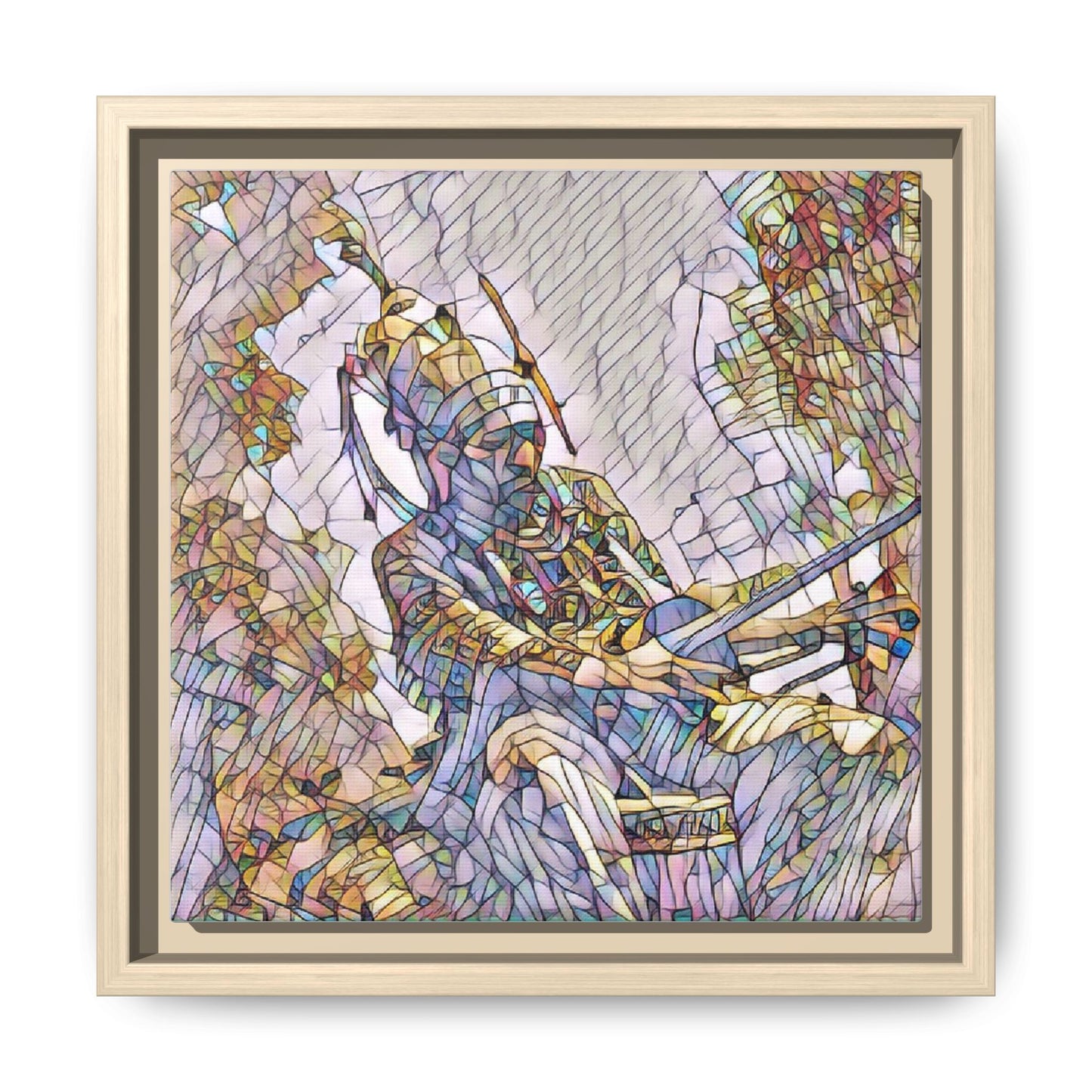 Framed Archery Canvas Print — Stained-Glass Archer Wall Art