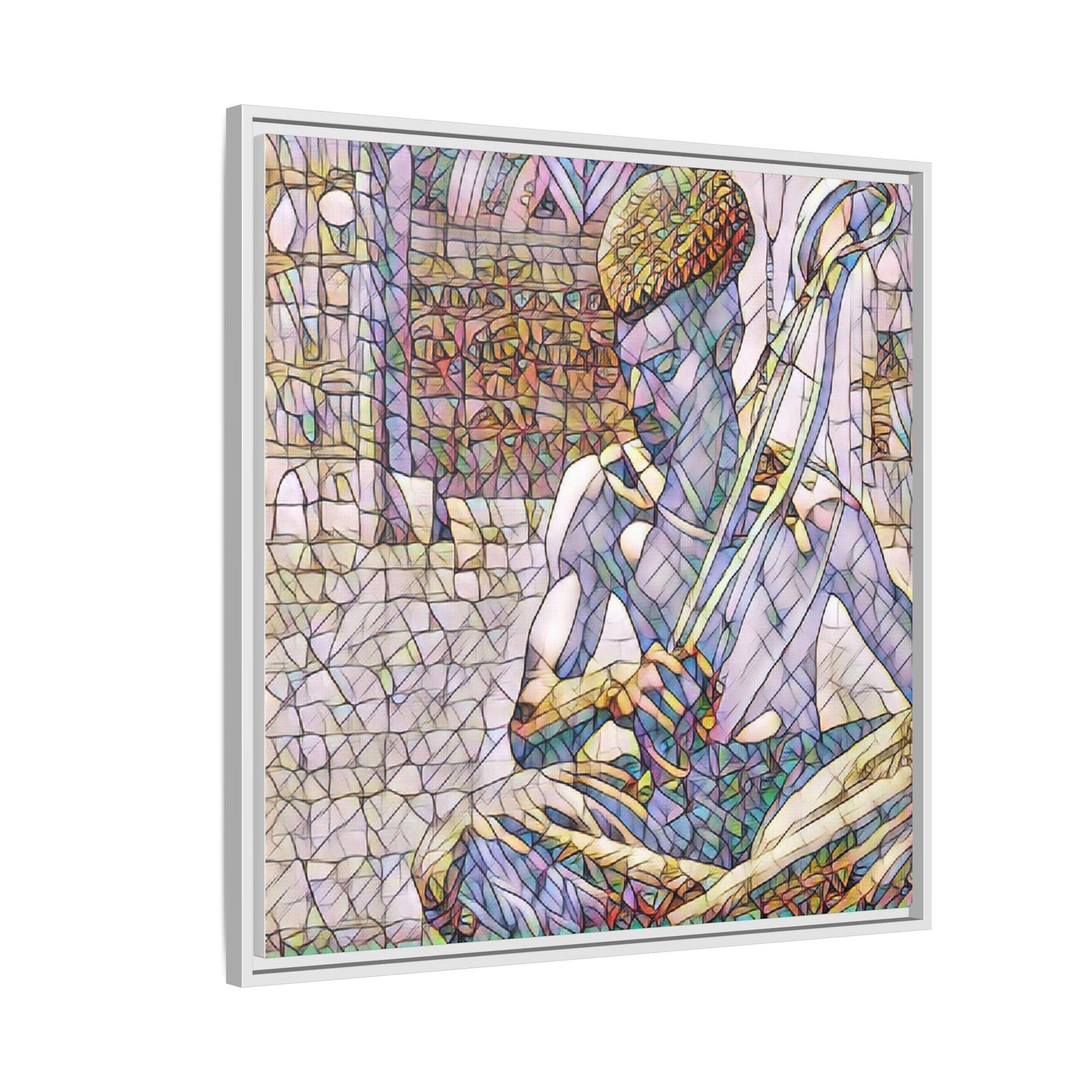 Framed Matte Canvas Art – Stained-Glass Style Musician Print