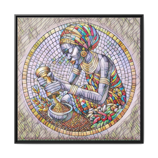 Framed Canvas Art — Mosaic Coffee Harvester Illustration