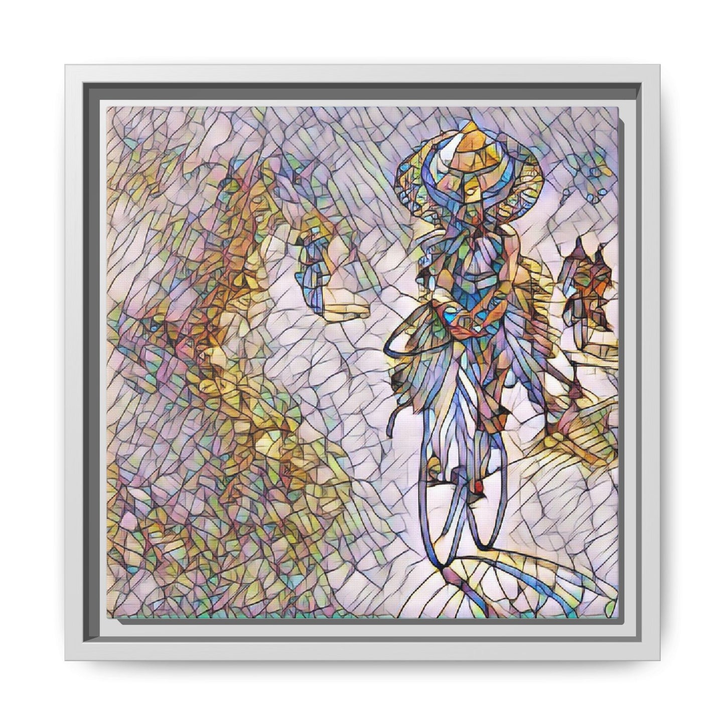 Abstract Cyclist Stained-Glass Art Print — Framed Matte Canvas