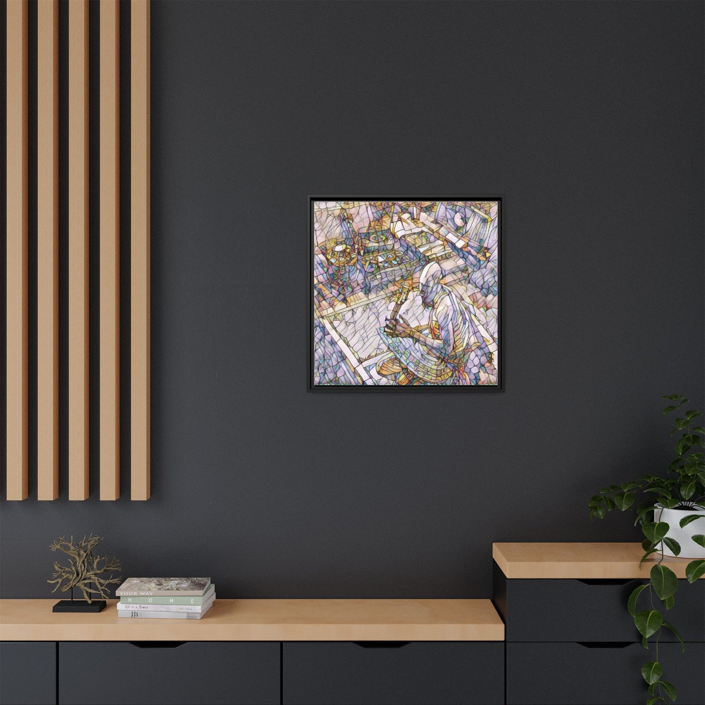 Stained-Glass DJ Matte Canvas Print (Framed) — Colorful Music Room Wall Art
