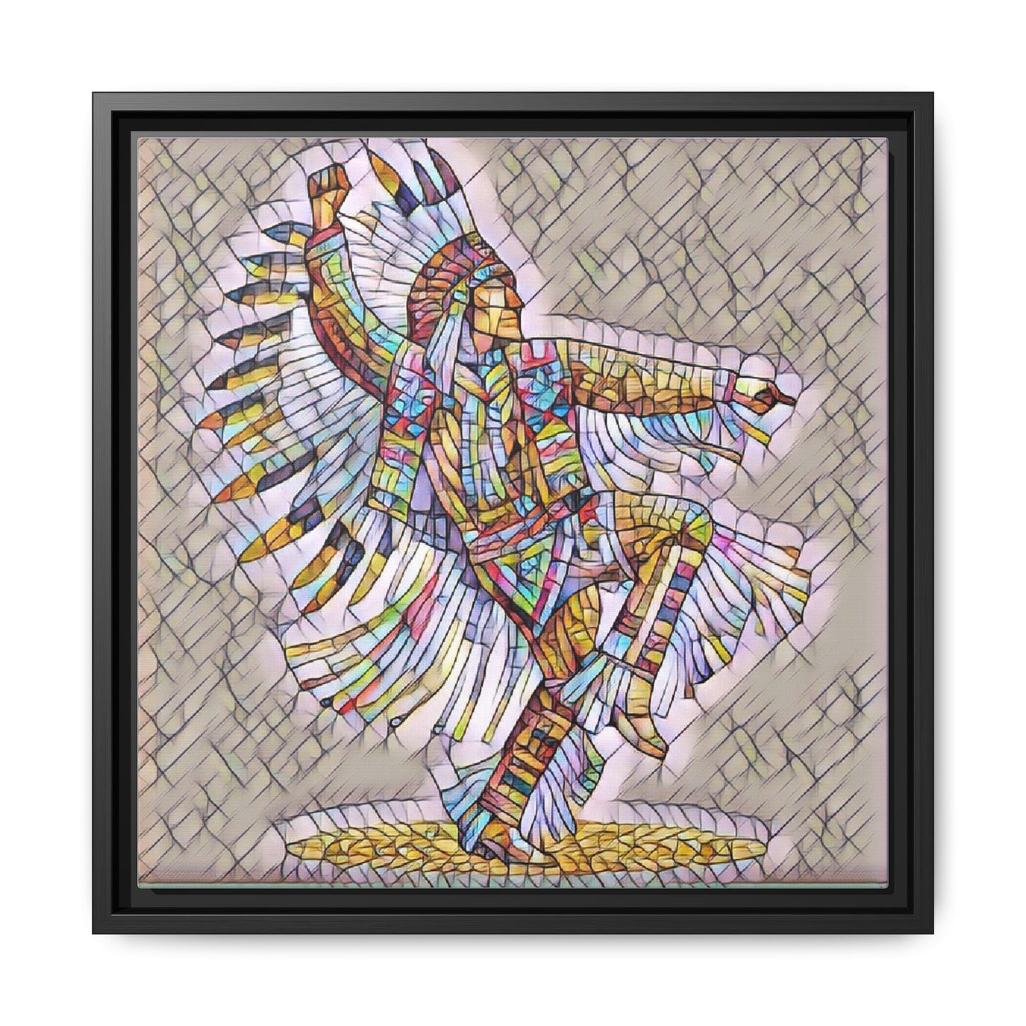 Colorful Native Dancer Framed Canvas Art — Stained Glass Style Wall Decor