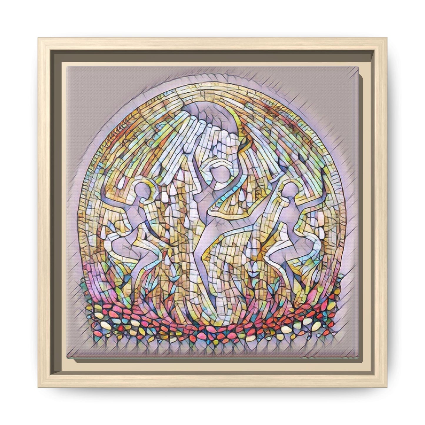 Framed Canvas Art - Stained Glass Dance Trio (Matte Multi-Color)