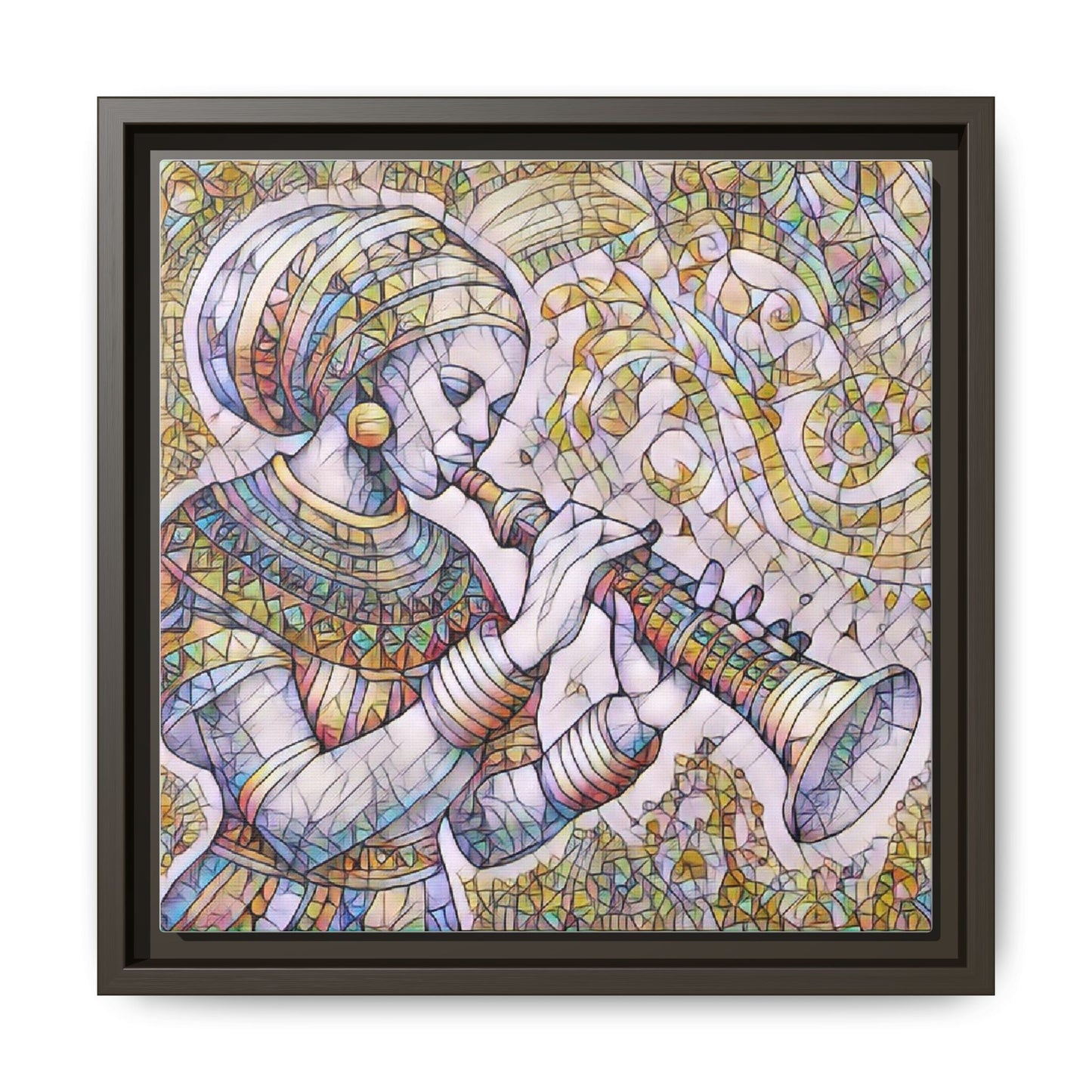 Egyptian Flutist Mosaic Matte Canvas Framed Art