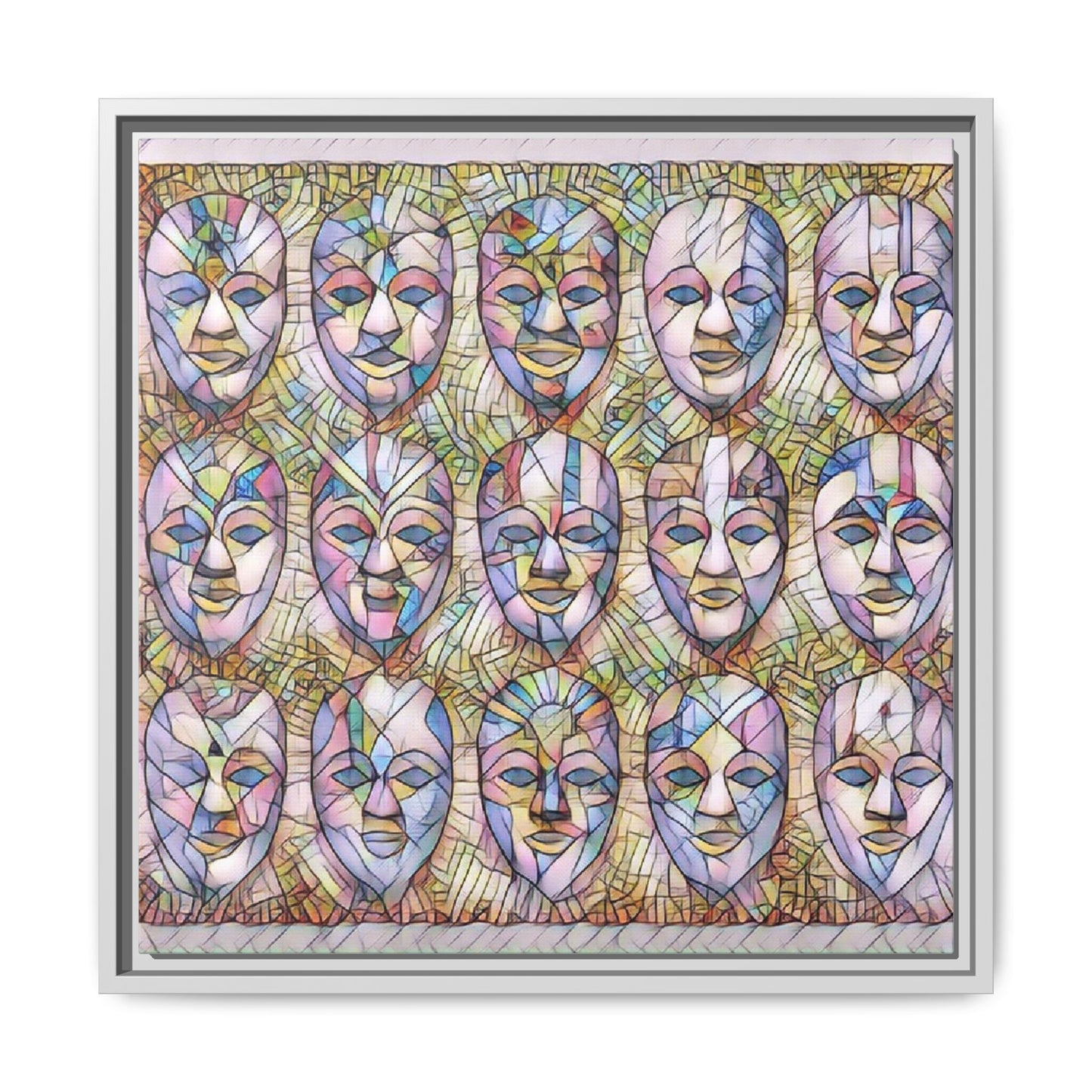 Abstract Mask Art Matte Canvas Print — Framed Multicolor Wall Art
