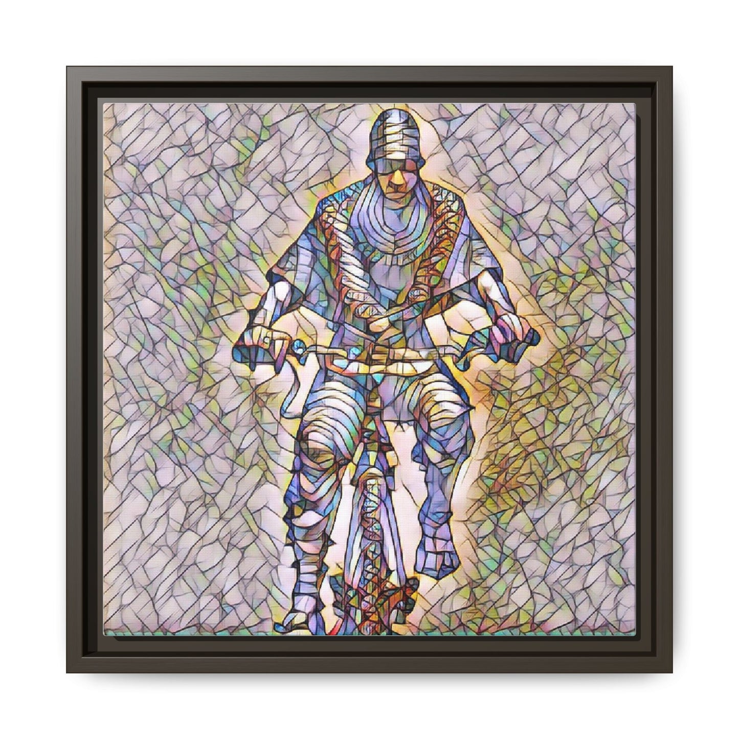 Framed Matte Canvas Art - Stylized Cyclist Illustration
