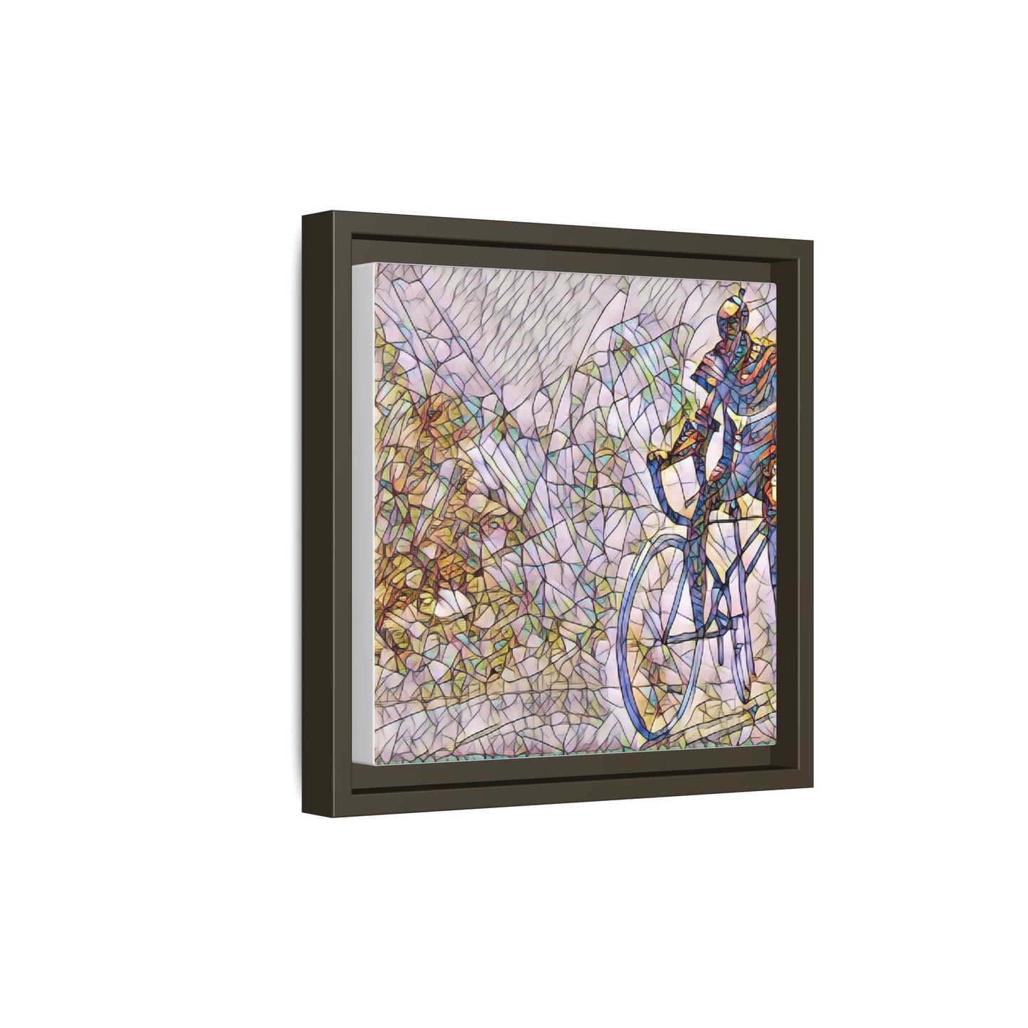 Colorful Cyclist Stained-Glass Art — Framed Matte Canvas