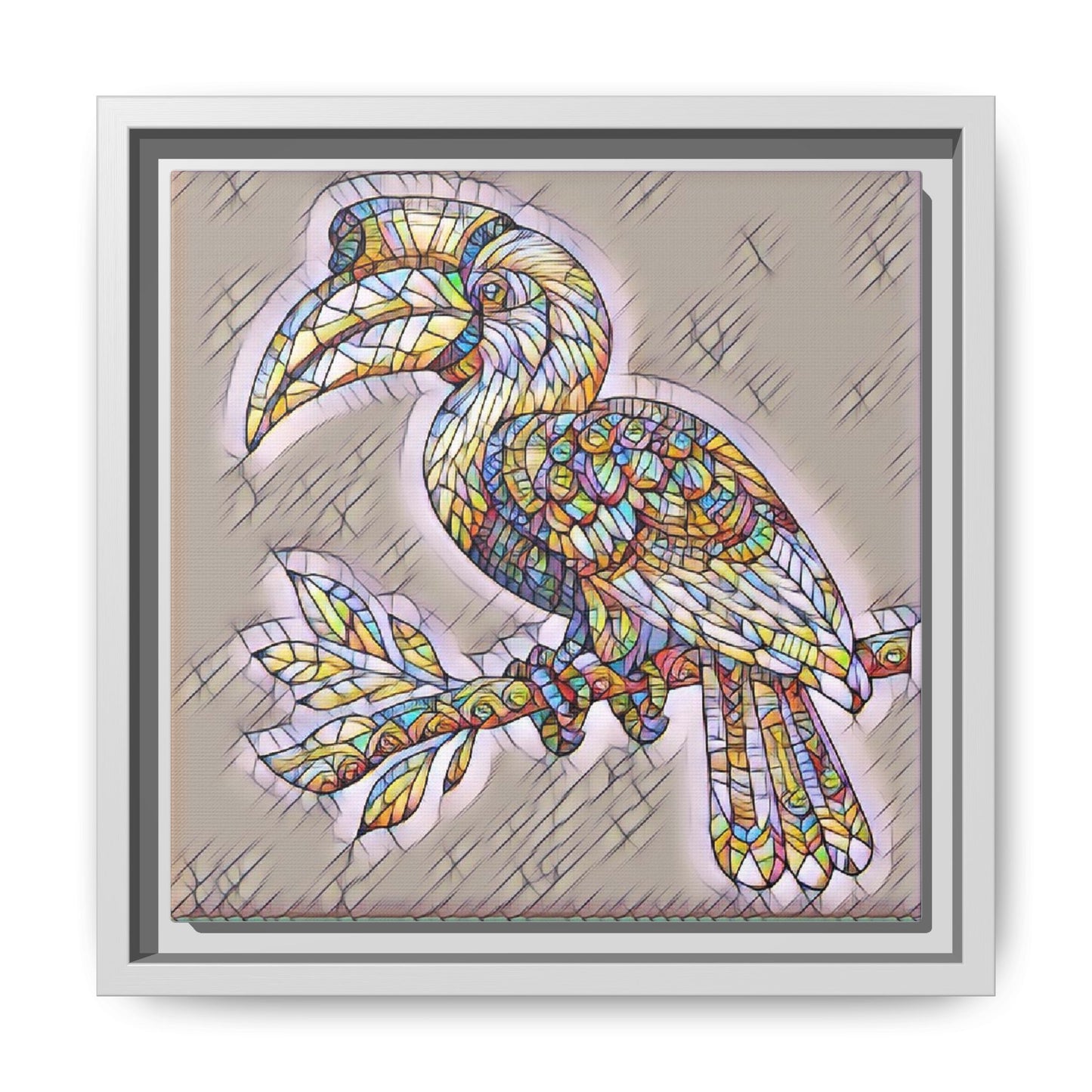 Colorful Stained Glass Toucan Matte Canvas Framed Wall Art