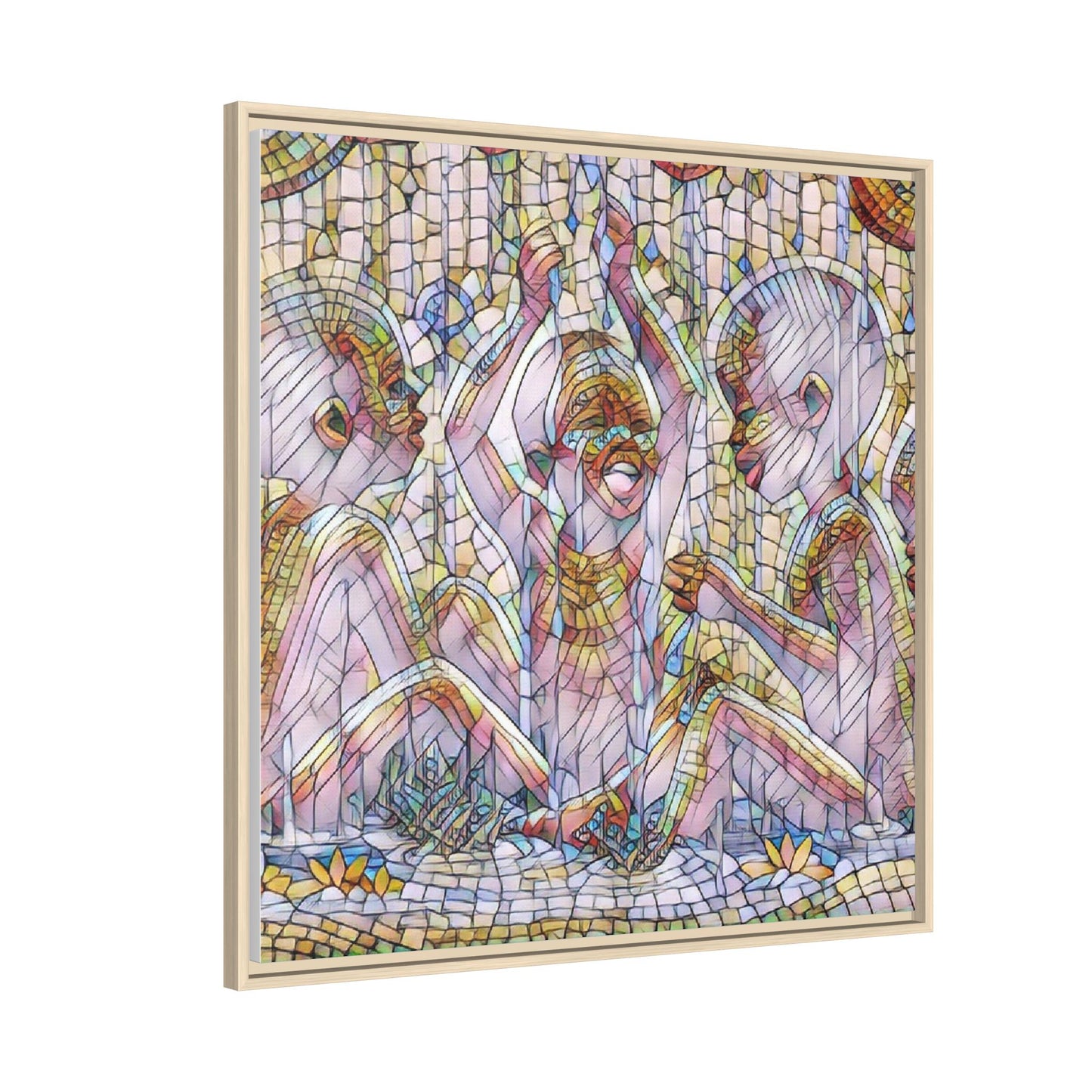 Framed Matte Canvas Art — Mosaic Children Playing (Multicolor)