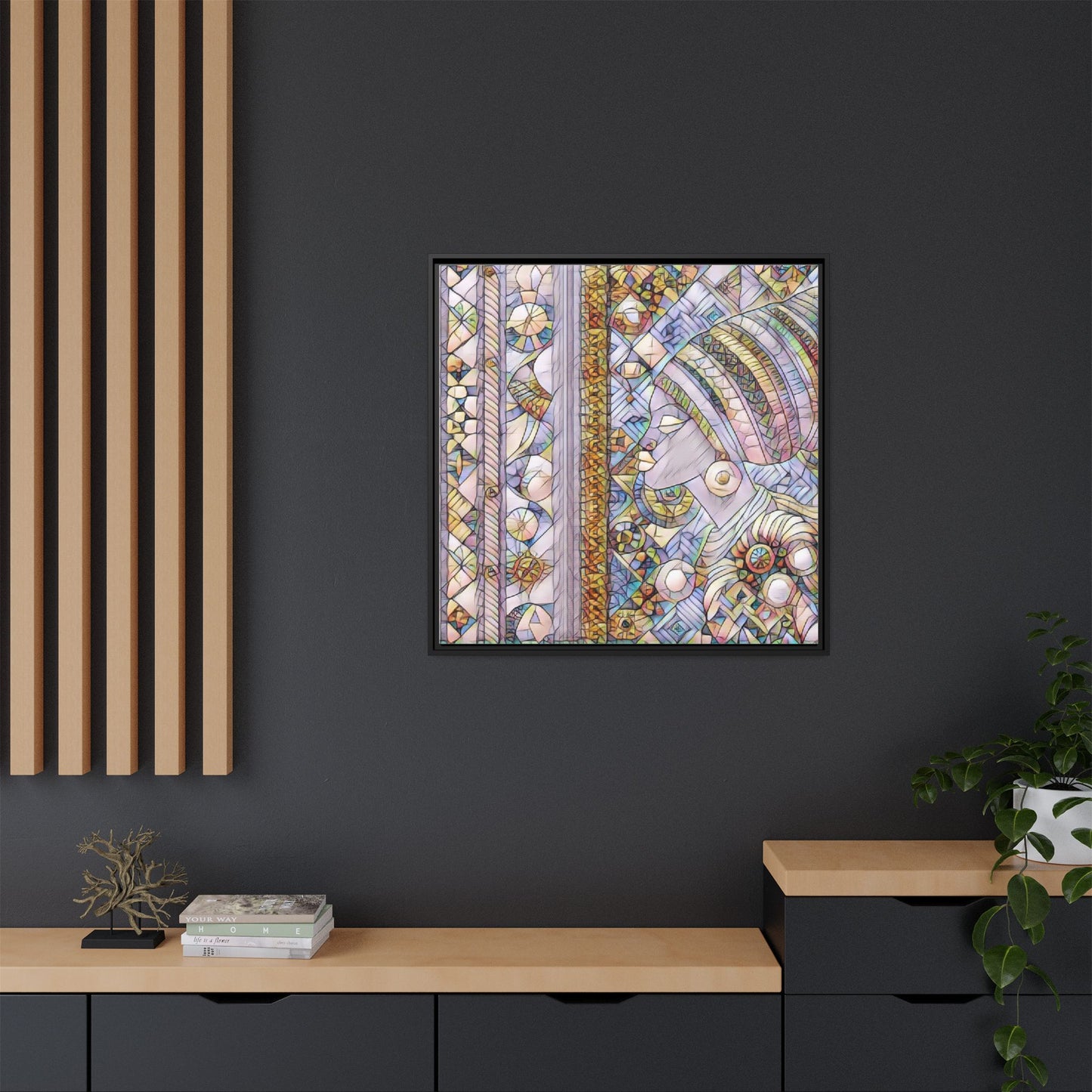 Afrocentric Stained-Glass Portrait Matte Framed Canvas