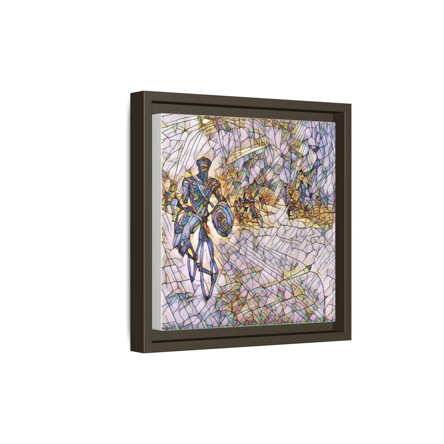 Cyclist Mosaic Matte Canvas Framed Wall Art — Colorful Biking Scene