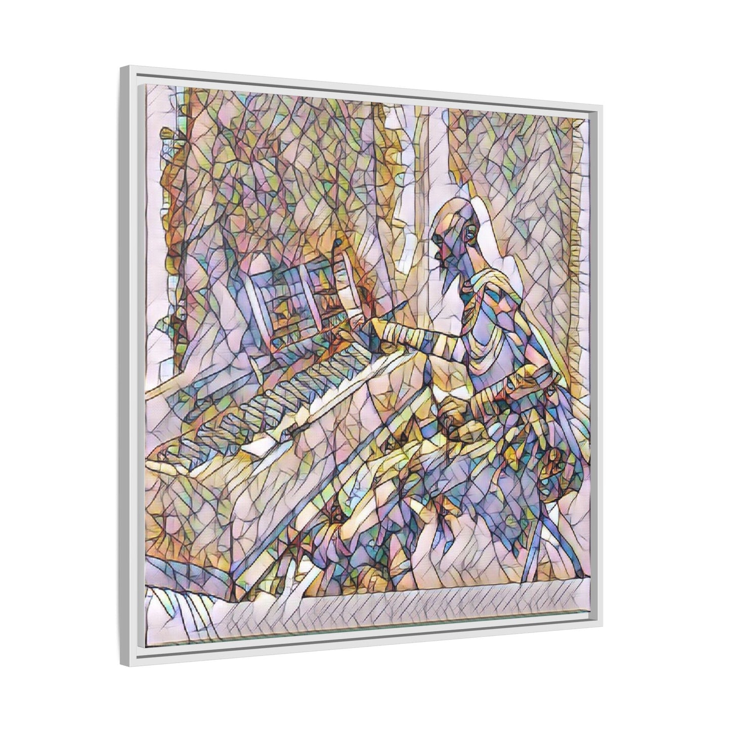 Framed Matte Canvas Art — Colorful Abstract Musician at Piano