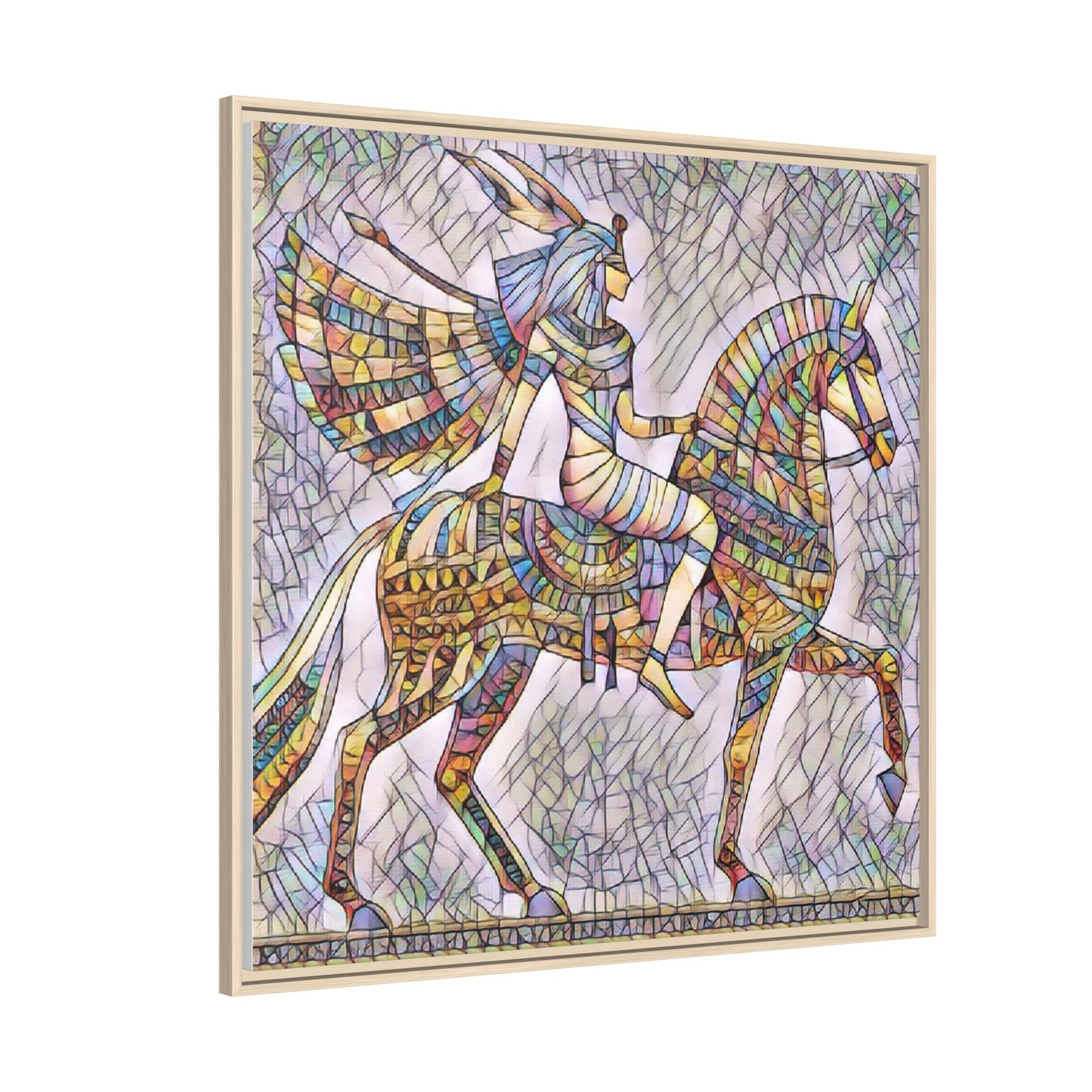 Stained-Glass Style Egyptian Horseman Framed Canvas Print