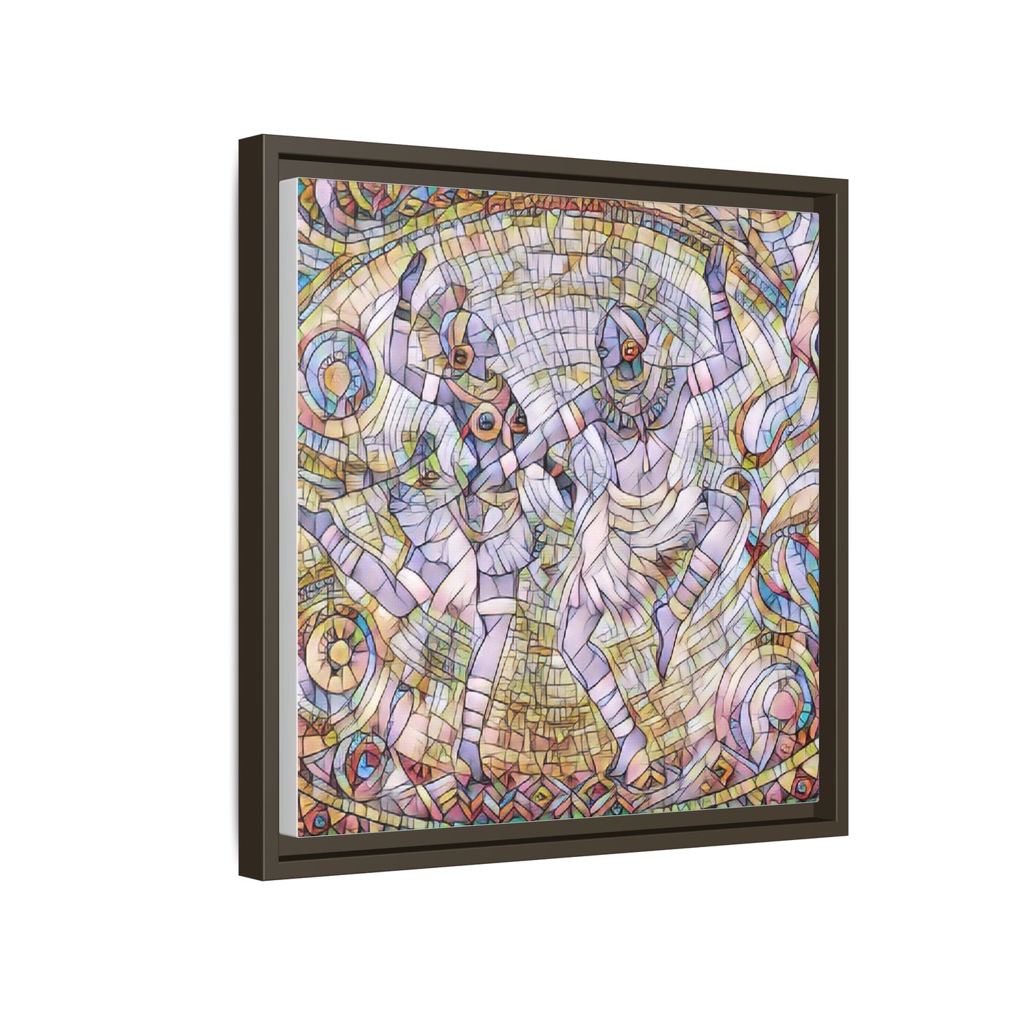 Abstract Dancers Matte Framed Canvas Wall Art — Multi‑Color Stained Glass Style