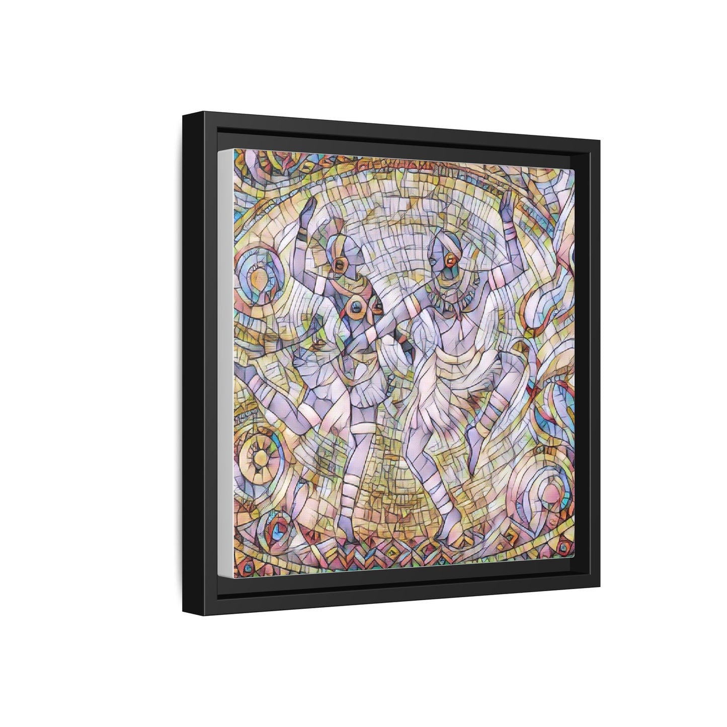 Abstract Dancers Matte Framed Canvas Wall Art — Multi‑Color Stained Glass Style
