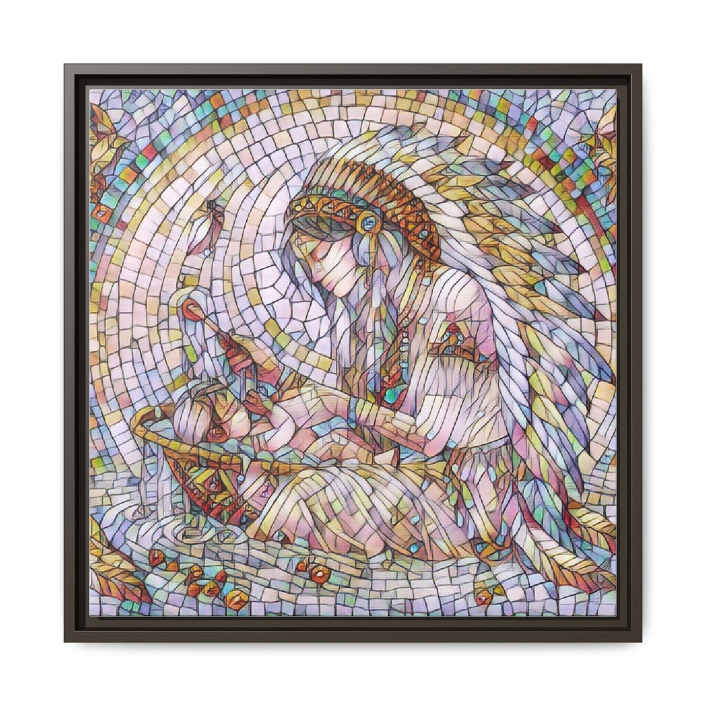 Framed Mosaic Native Mother & Child Matte Canvas Art