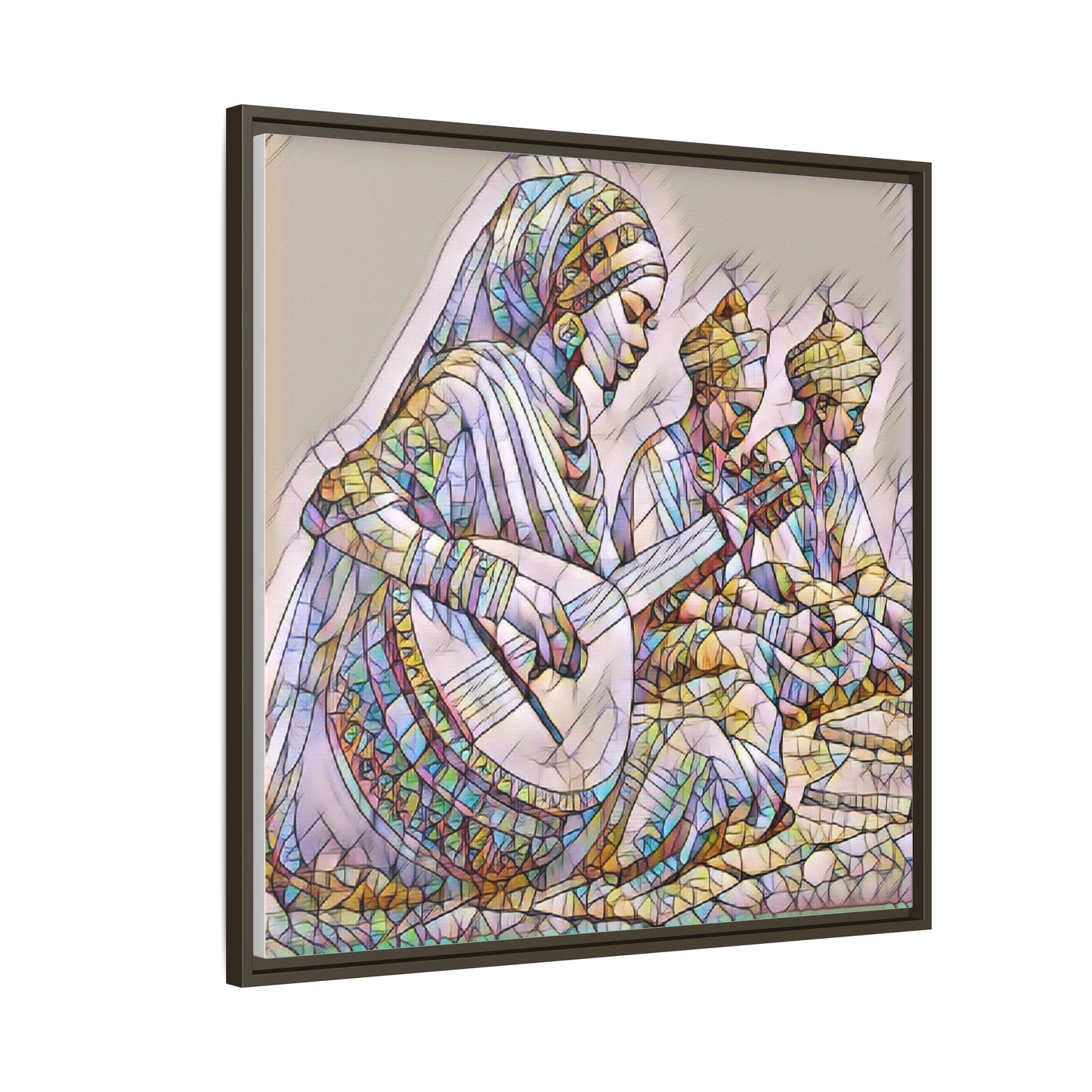 Framed Matte Canvas: Colorful Moroccan Musicians Wall Art