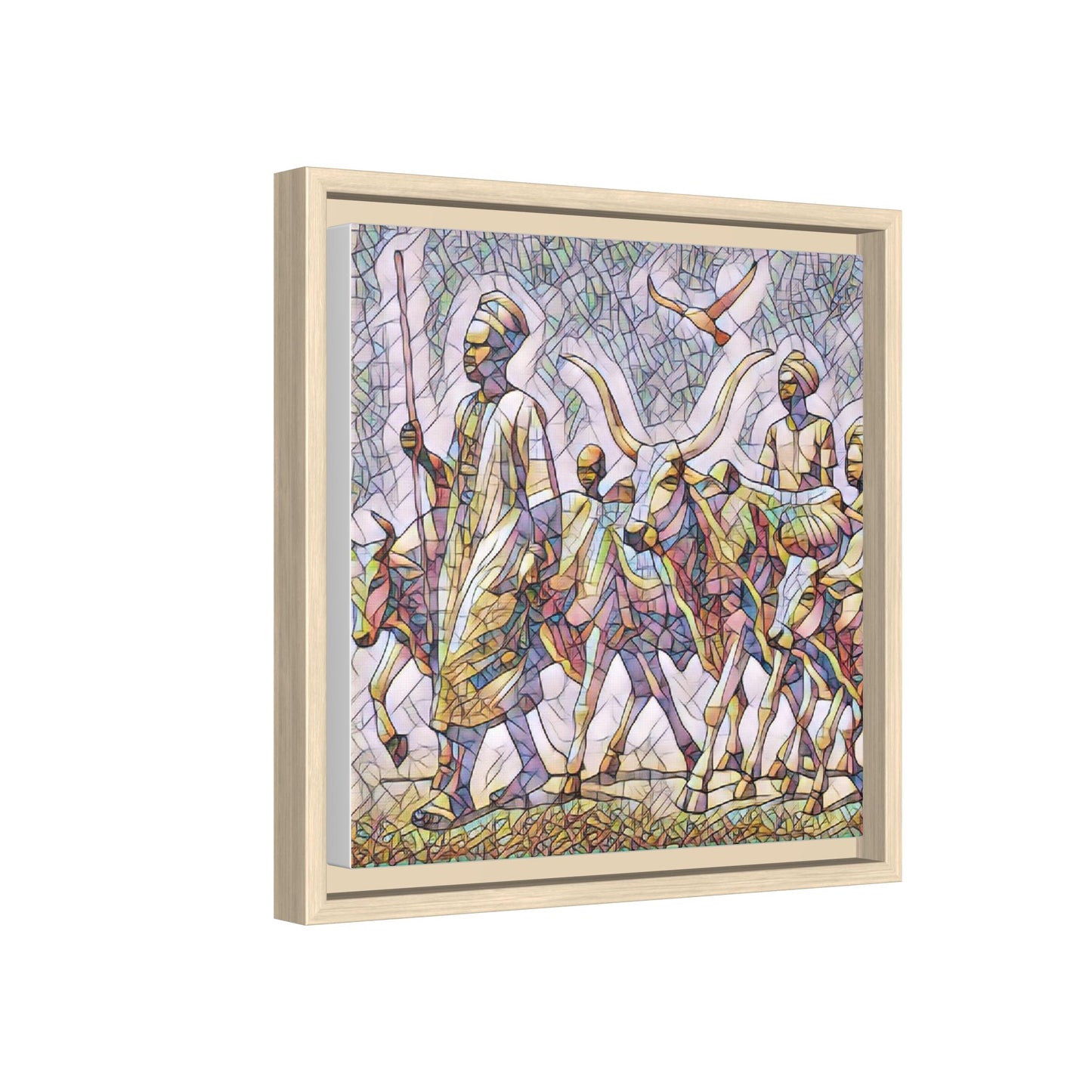 Framed Matte Canvas: Colorful African Herdsmen Art Print