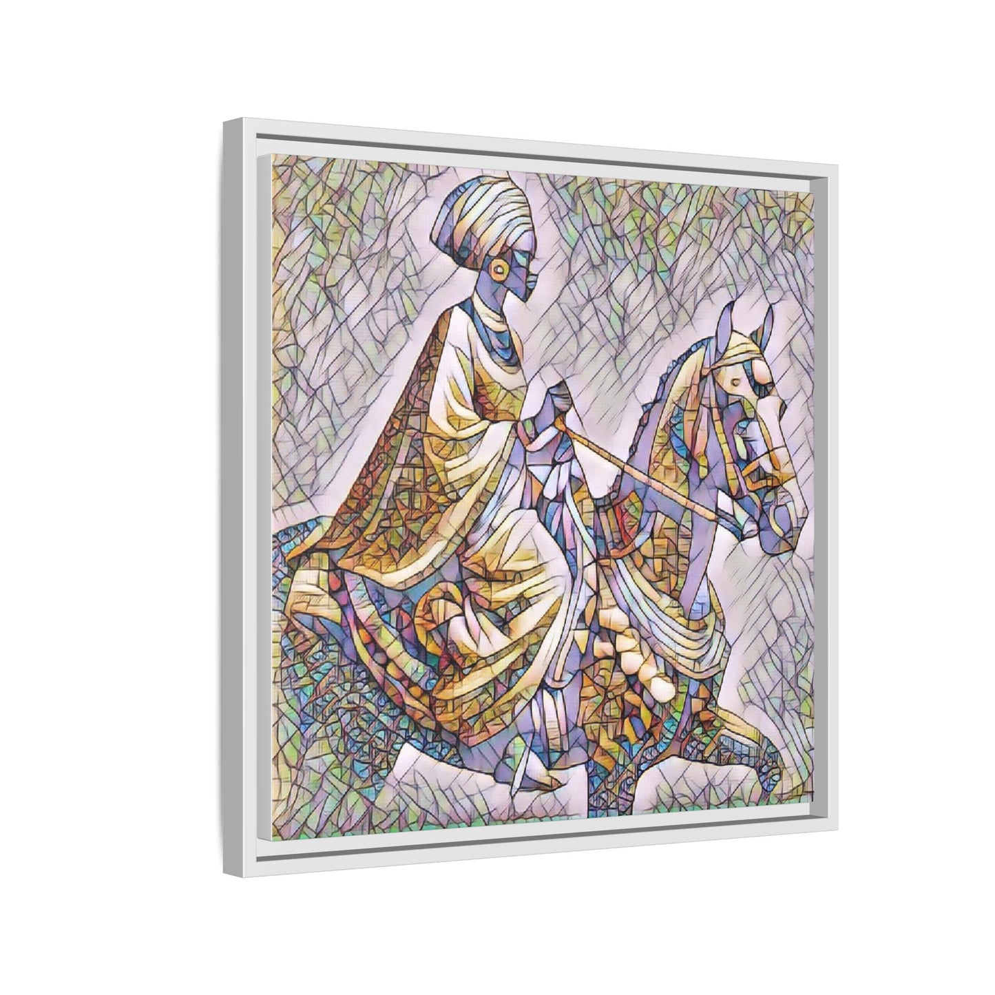 Mosaic Rider Framed Canvas Art — African Horsewoman Wall Decor
