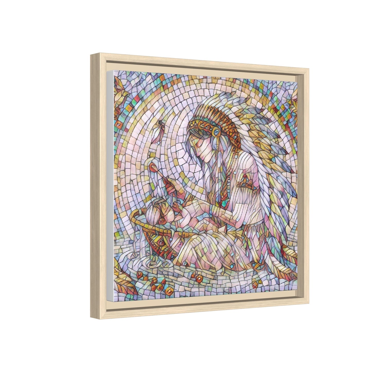 Framed Mosaic Native Mother & Child Matte Canvas Art