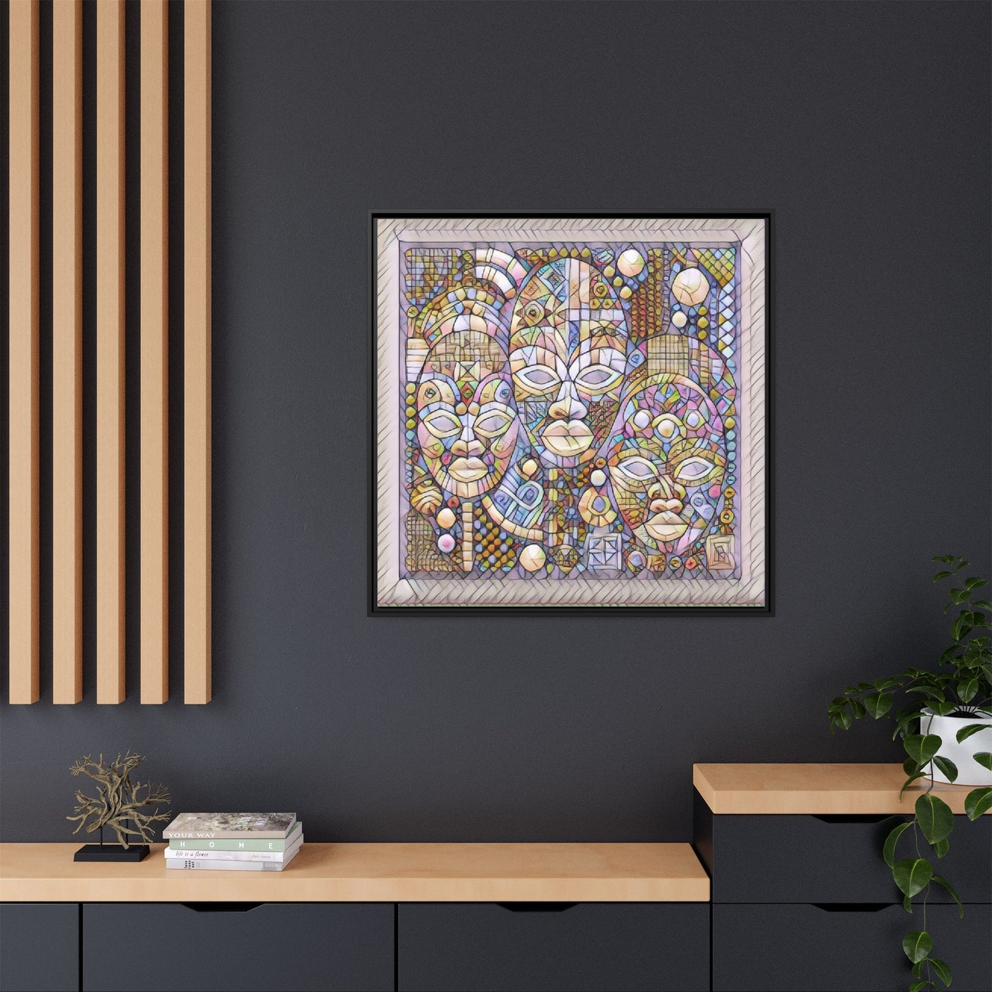 Abstract African Mask Art — Framed Matte Canvas Wall Art