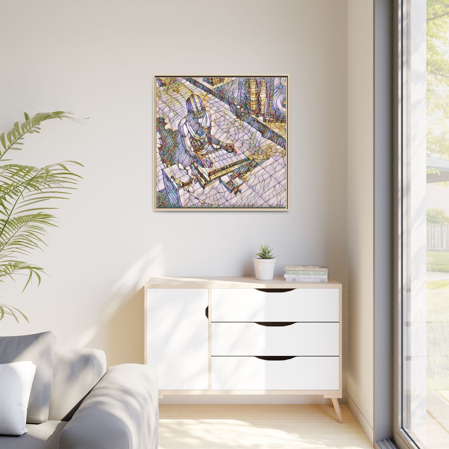 Abstract DJ Skateboarder Matte Framed Canvas – Colorful Urban Music Art Print