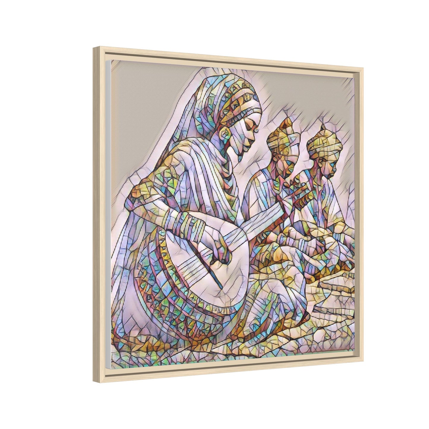 Framed Matte Canvas: Colorful Moroccan Musicians Wall Art