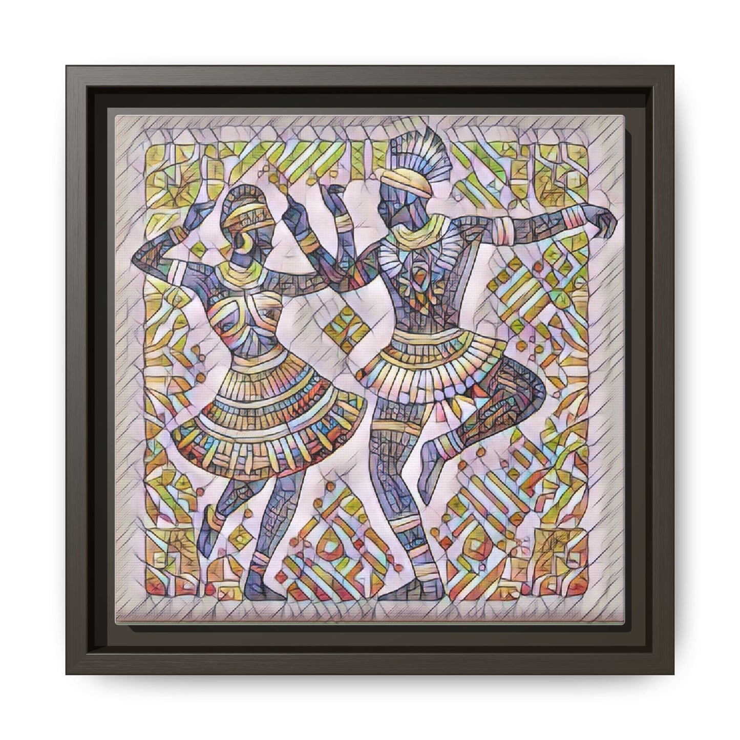 Framed Matte Canvas Print — Colorful Tribal Dancers Wall Art